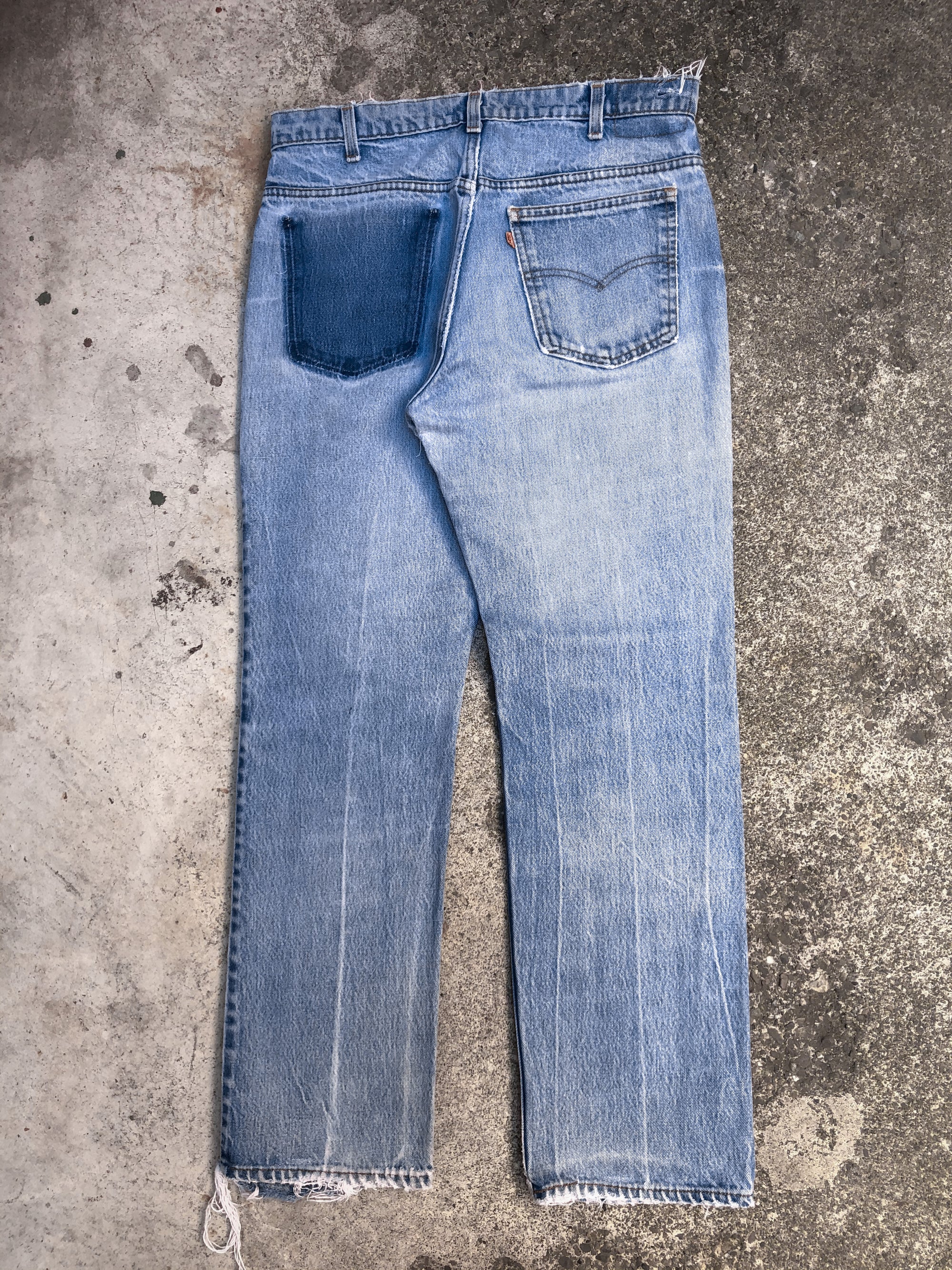 1970s Orange Tab Levis Repaired Faded Blue 519 Removed Pocket (32X29)