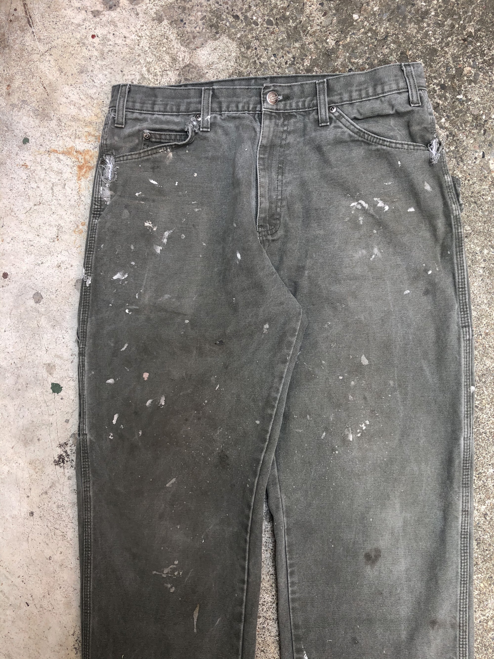 Vintage Dickies Painted Faded Green Work Pants (33X28)