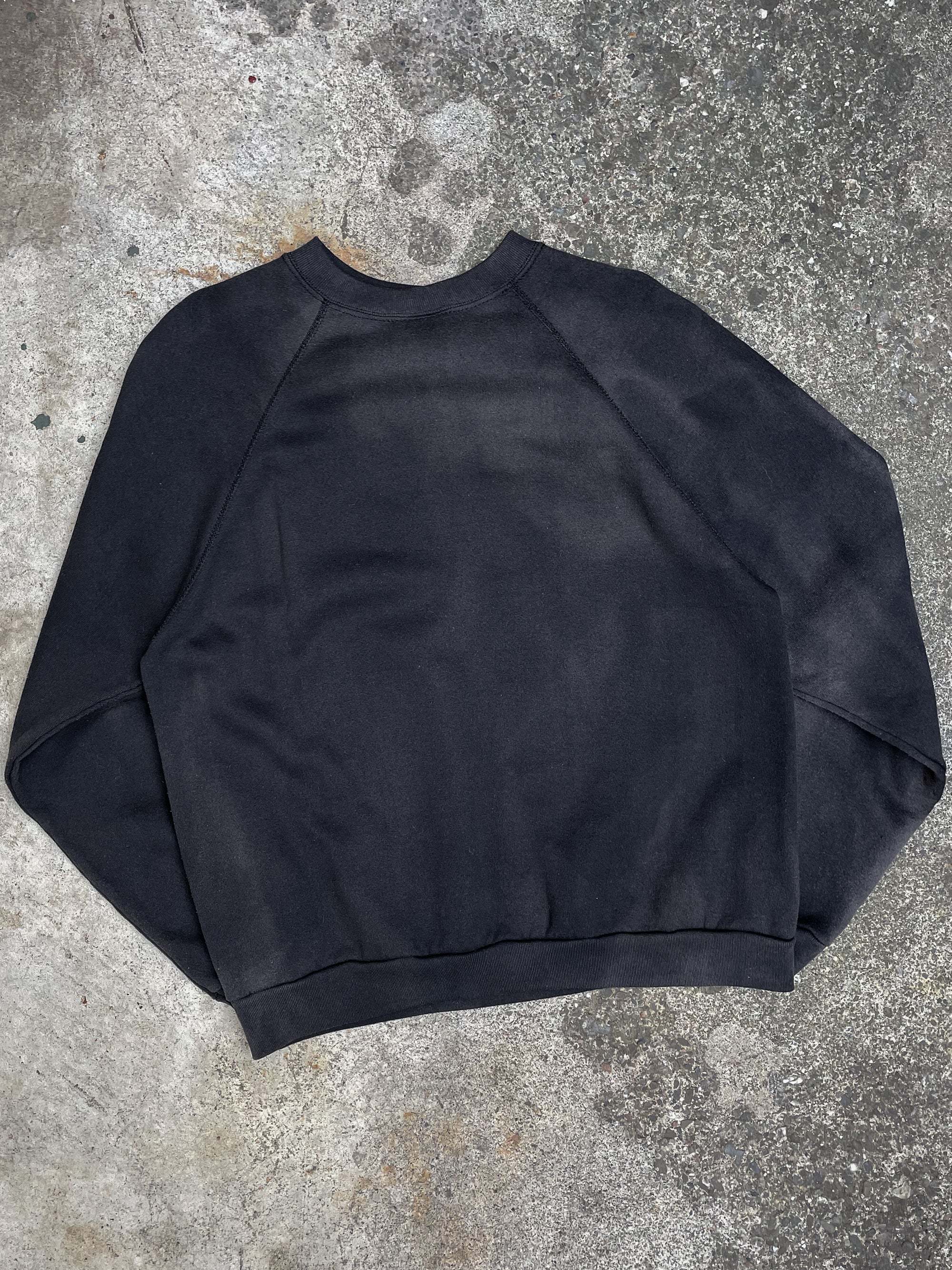 1990s Sun Faded Black Blank Raglan Sweatshirt