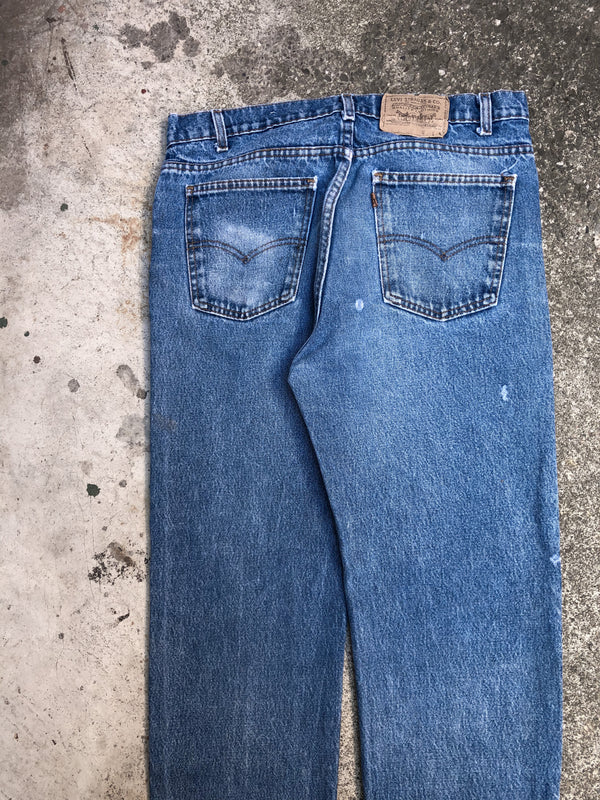 1980s Orange Tab Levis Worn In Blue 509 Released Hem (34X29)