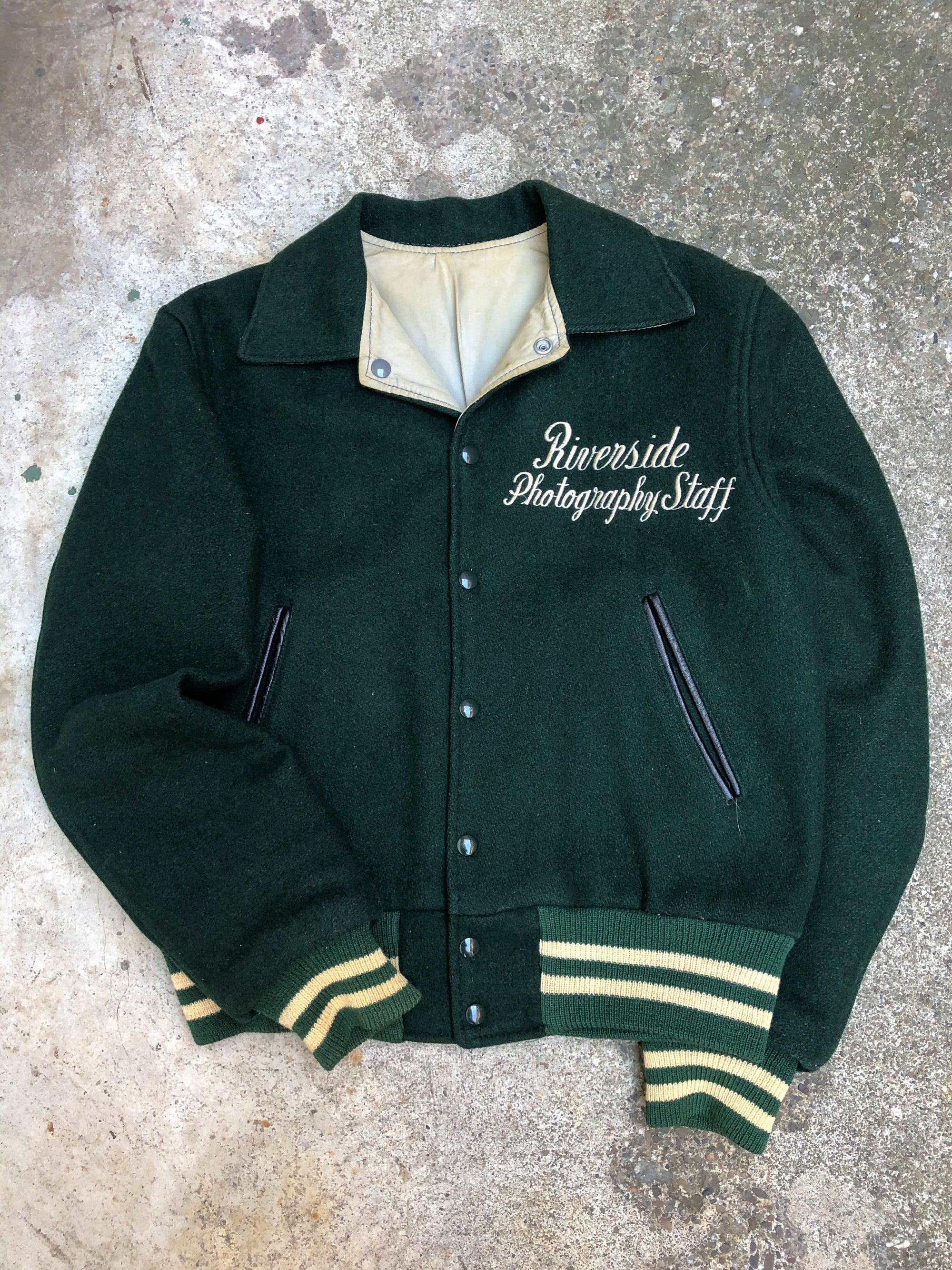 1970s Forest Green “Riverside Photography Staff” Varsity Jacket