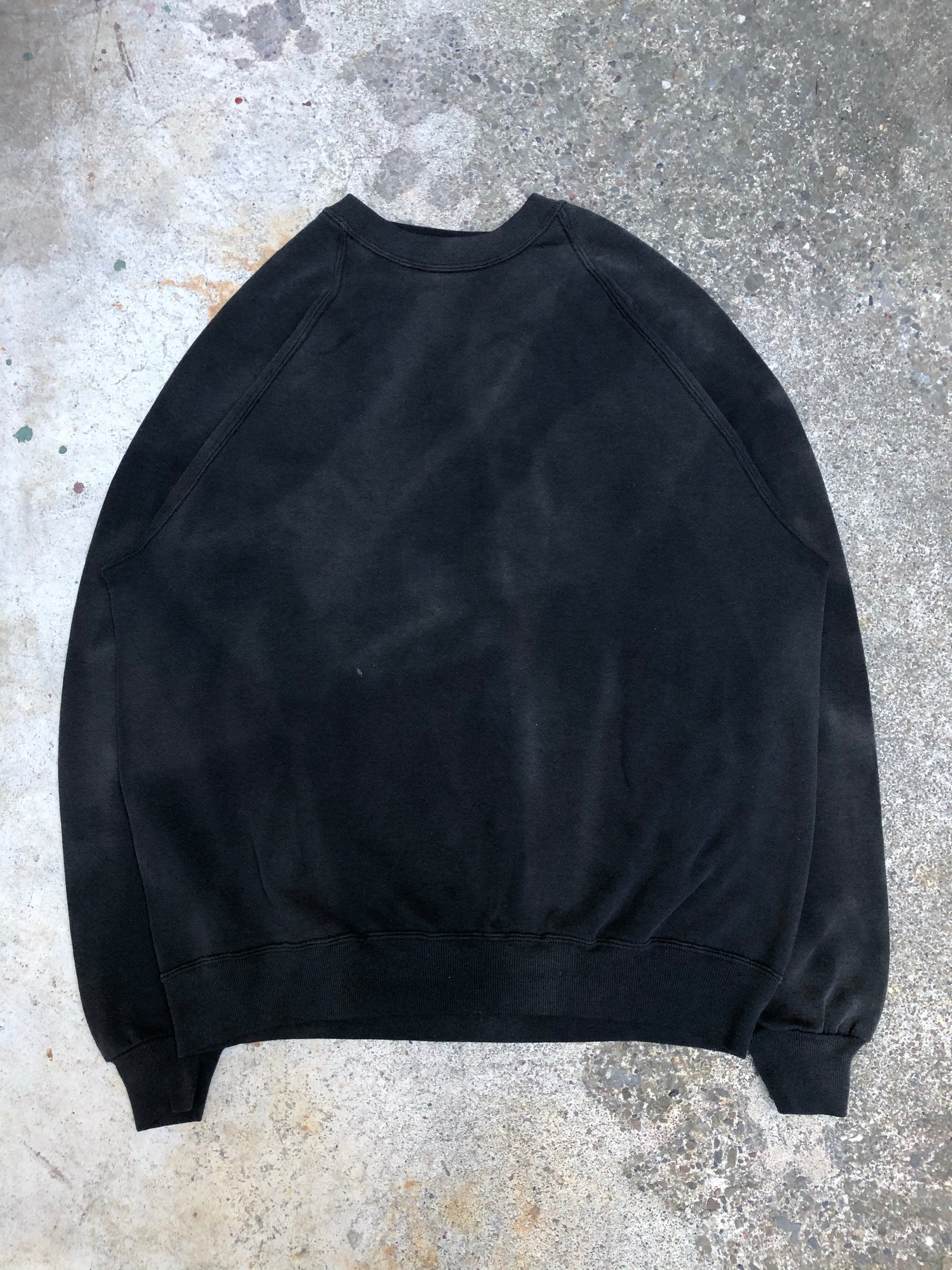 1980s Sun Faded Black Blank Raglan Sweatshirt