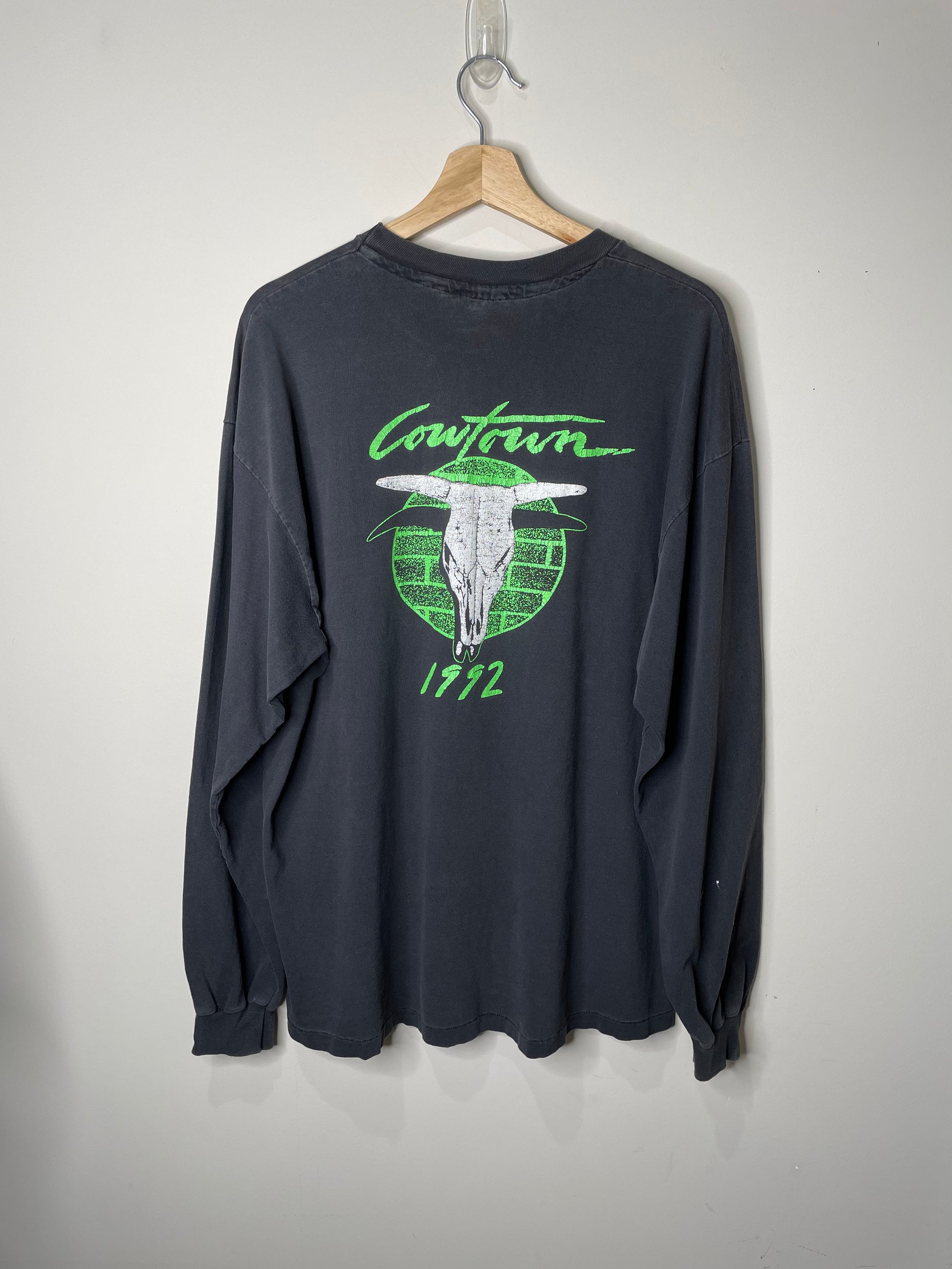 1990s “Cowtown” Faded Single Stitched Long Sleeve Tee (XL)