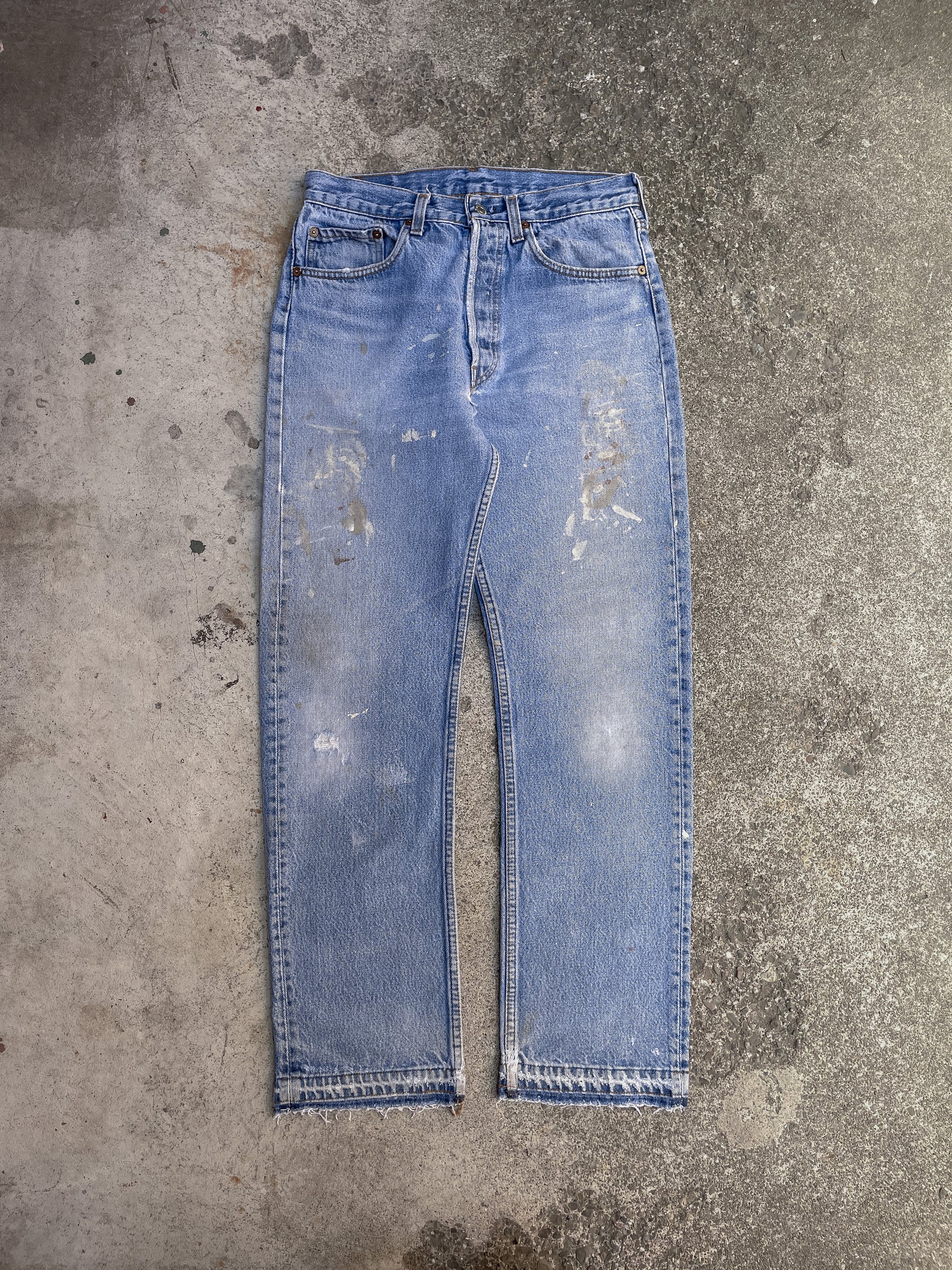 1980s Levi’s Repaired Painted Faded Blue 501 Released Hem (29X29)