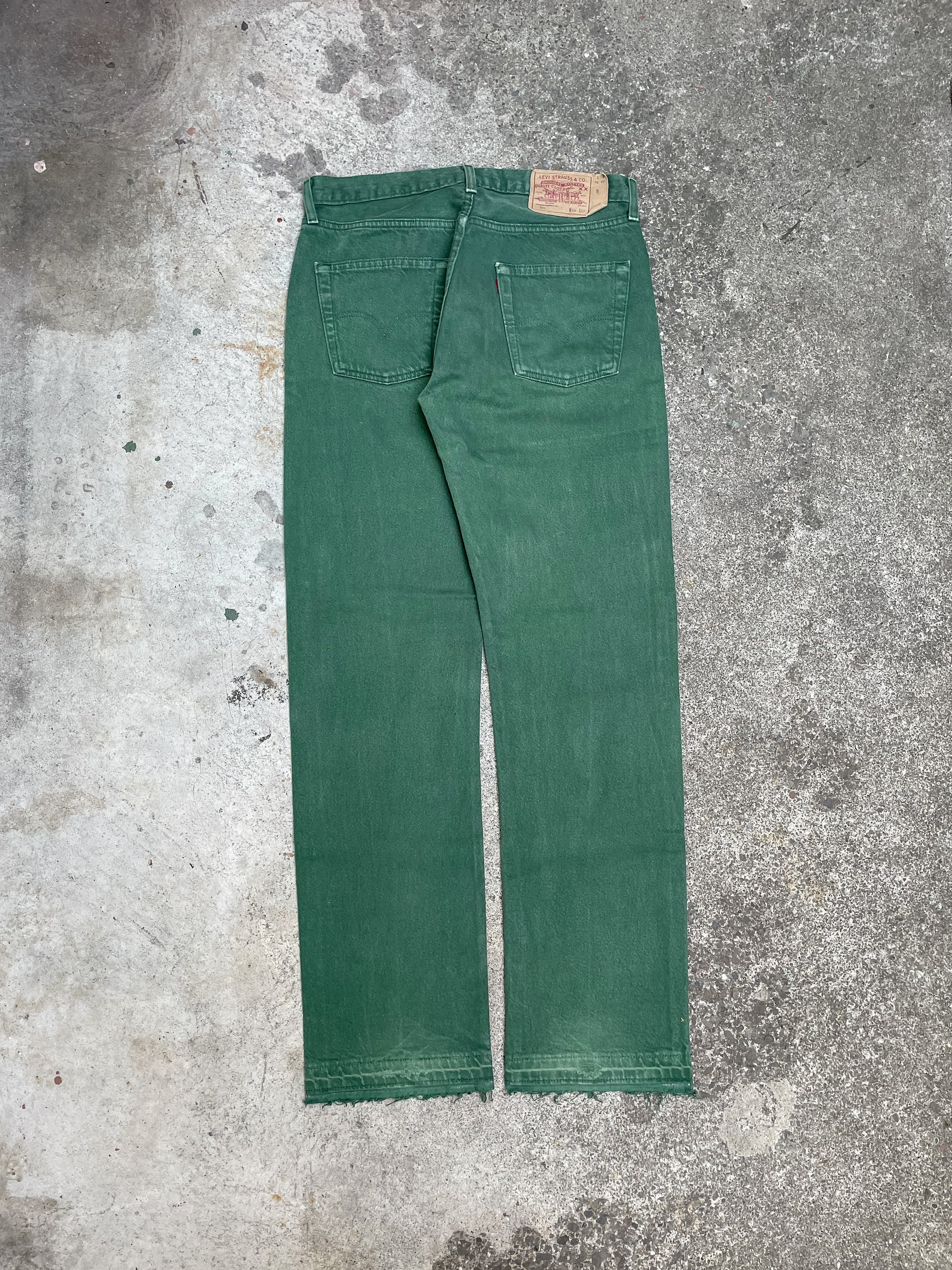 1990s Levi’s Faded Green 501 Released Hem (32X32)