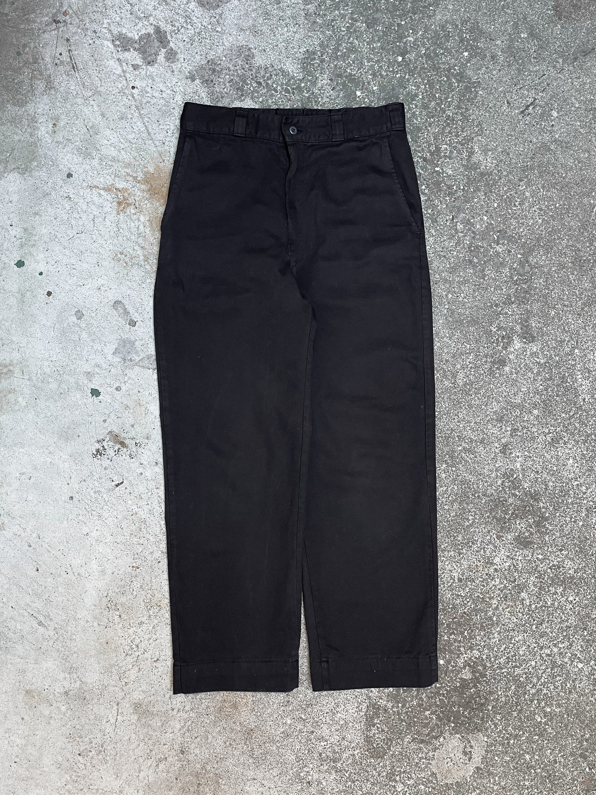 1970s Overdye Black Cotton Twill Repaired Work Pants Scovill Zip (28X26)