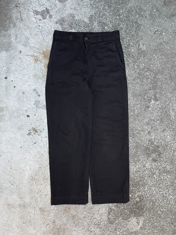 1970s Overdye Black Cotton Twill Repaired Work Pants Scovill Zip (28X26)