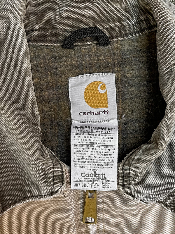 Vintage Carhartt Faded Sandstone “Log Home Builder” Lined Work Jacket (L)