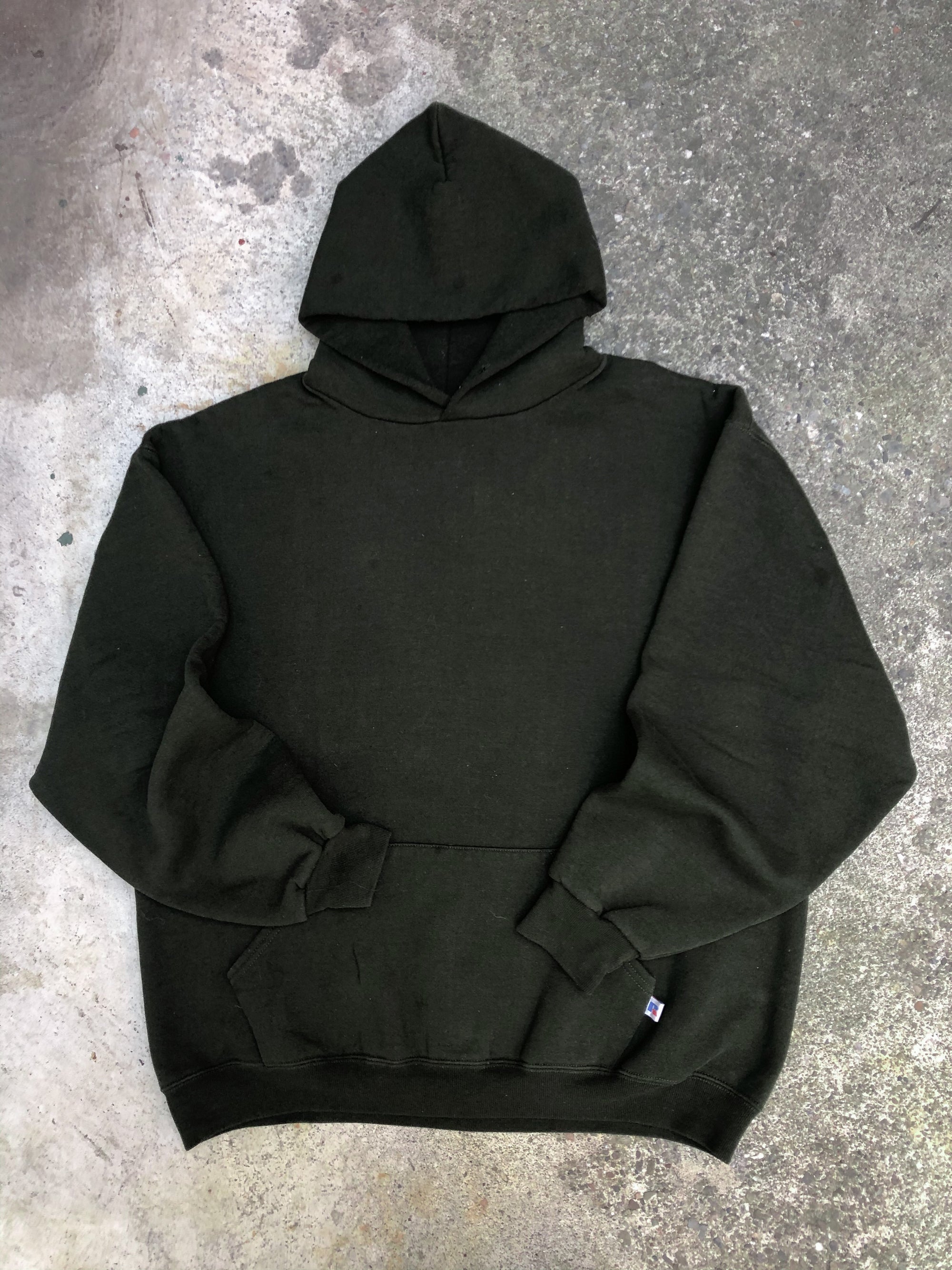 1990s Russell Faded Dark Olive Blank Hoodie