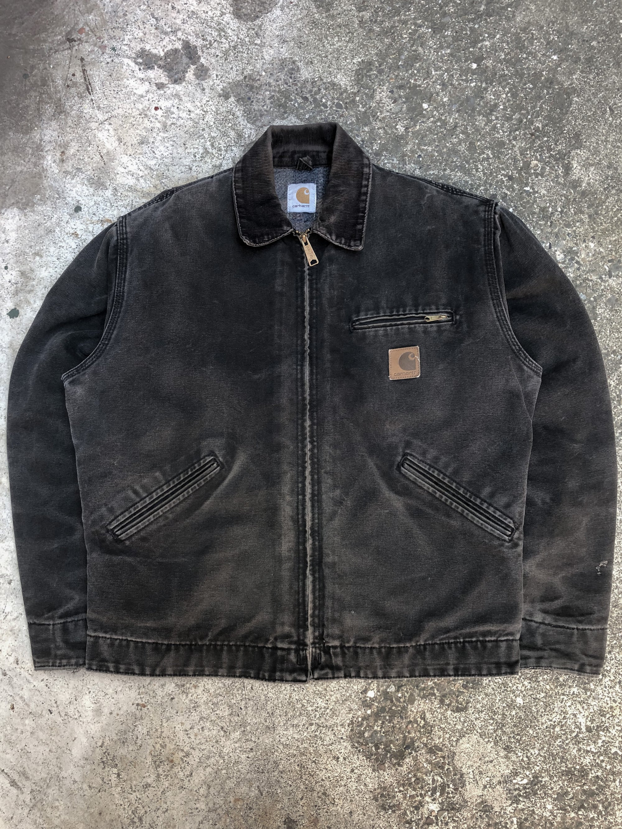 1990s Carhartt Faded Coal Black Lined Work Jacket (M)