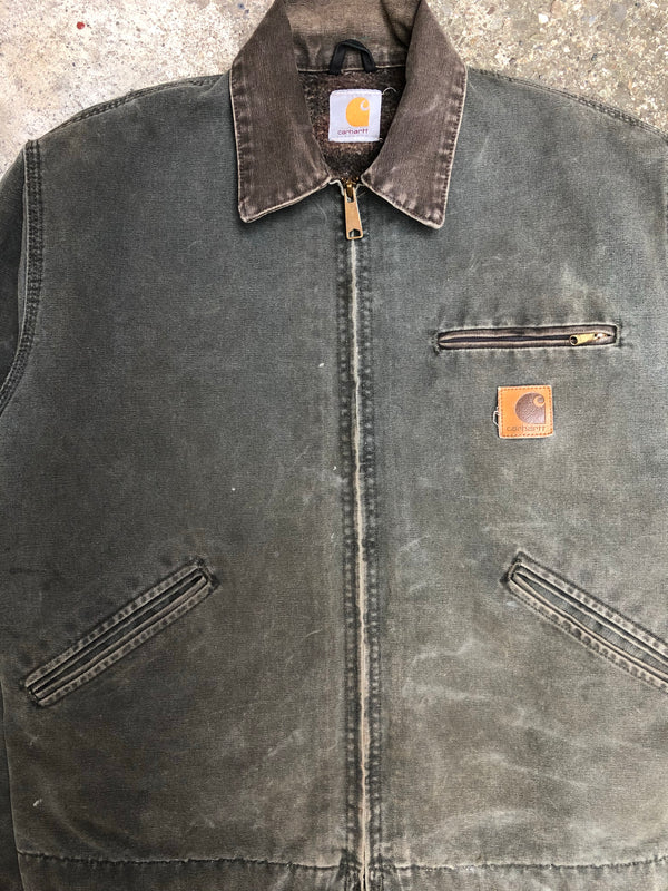 1990s Carhartt Faded Moss Green Lined Work Jacket (M)