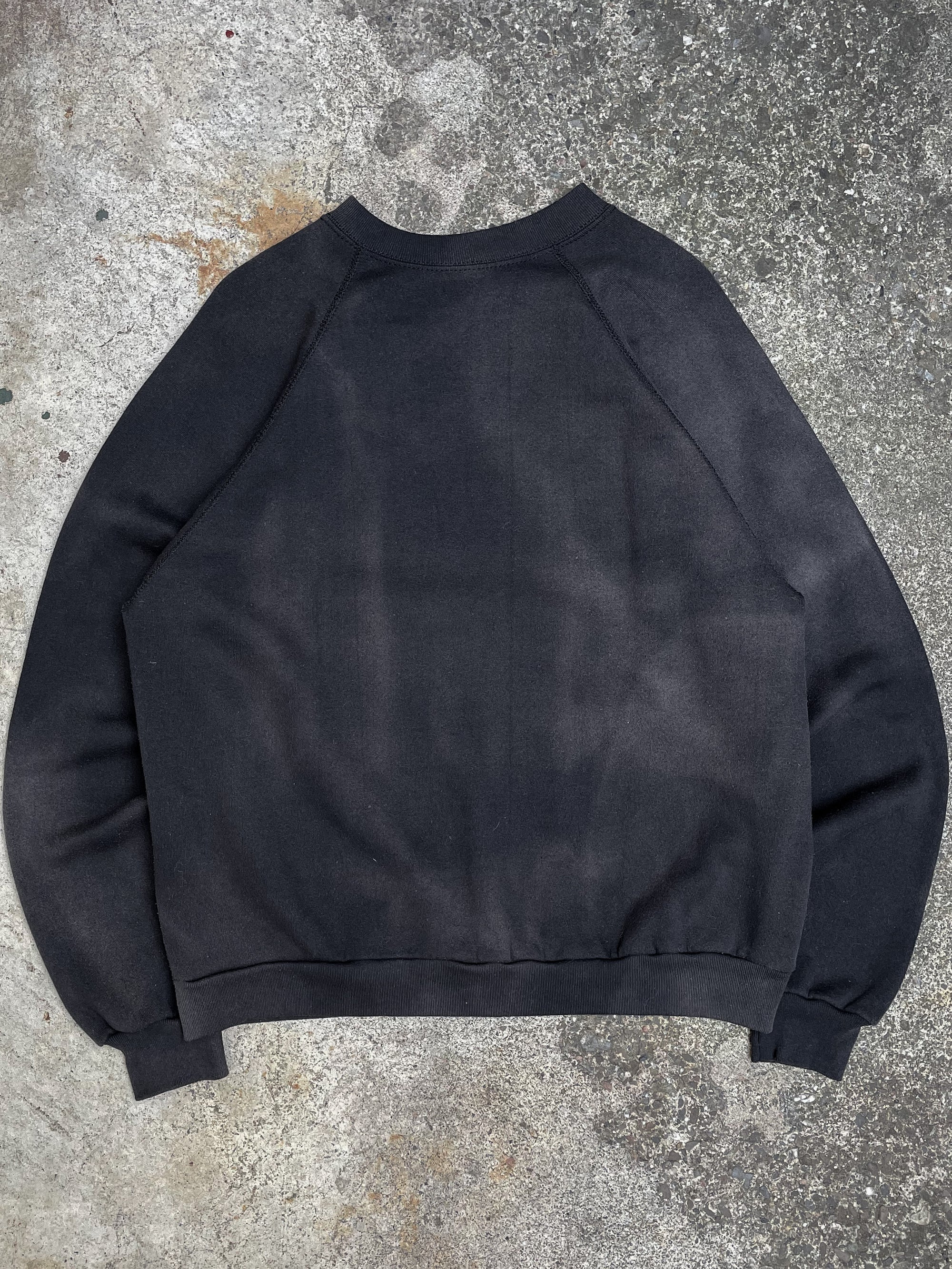 1990s Sun Faded Black Blank Raglan Sweatshirt