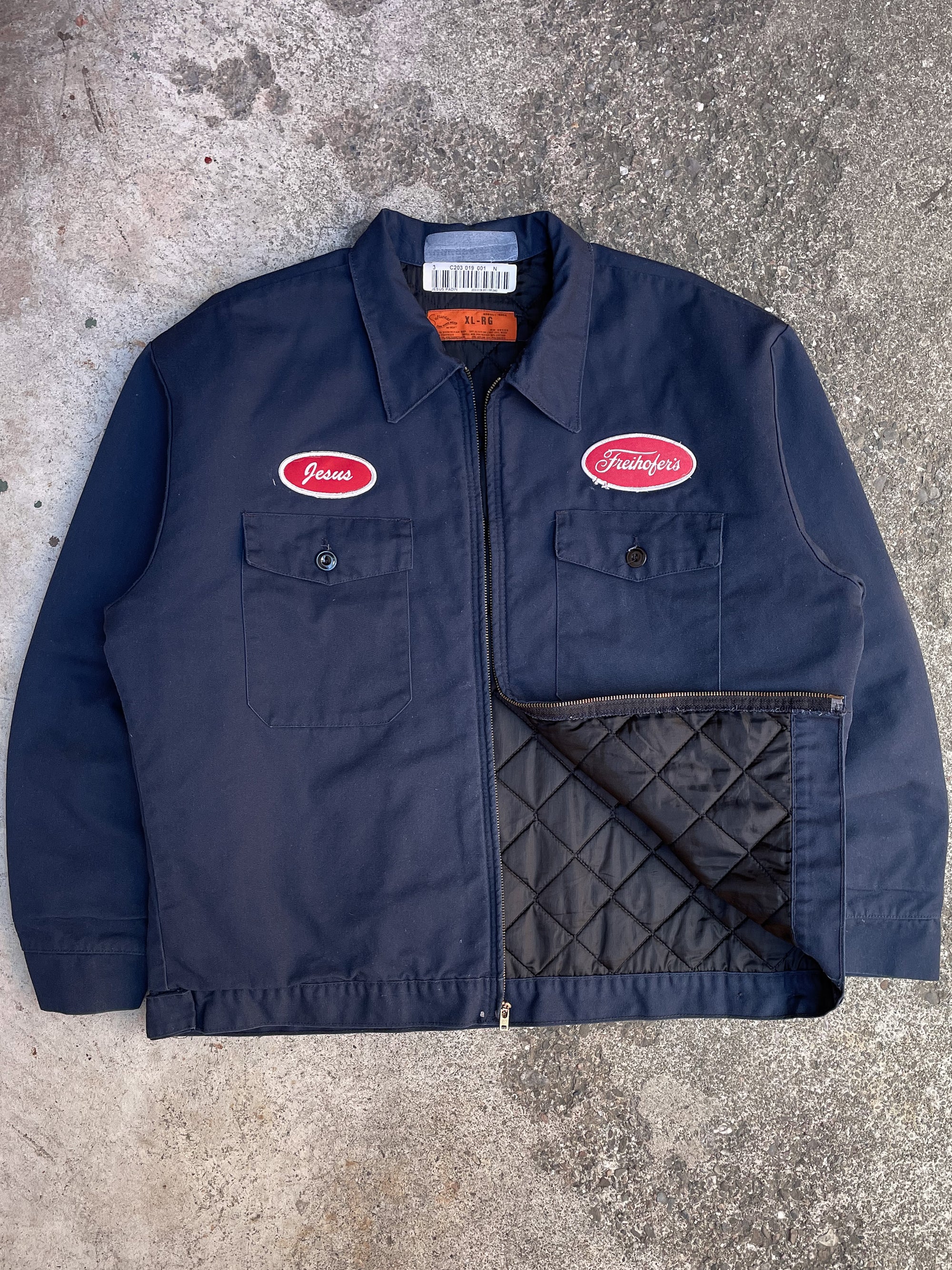 Vintage “Jesus” Navy Quilt-Lined Work Jacket