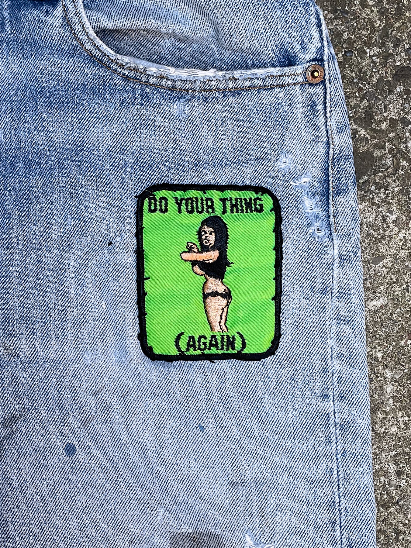 1980s Levi’s “Do Your Thing” Patched Faded Blue 501 Raw Hem (29X23)