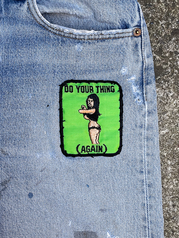 1980s Levi’s “Do Your Thing” Patched Faded Blue 501 Raw Hem (29X23)