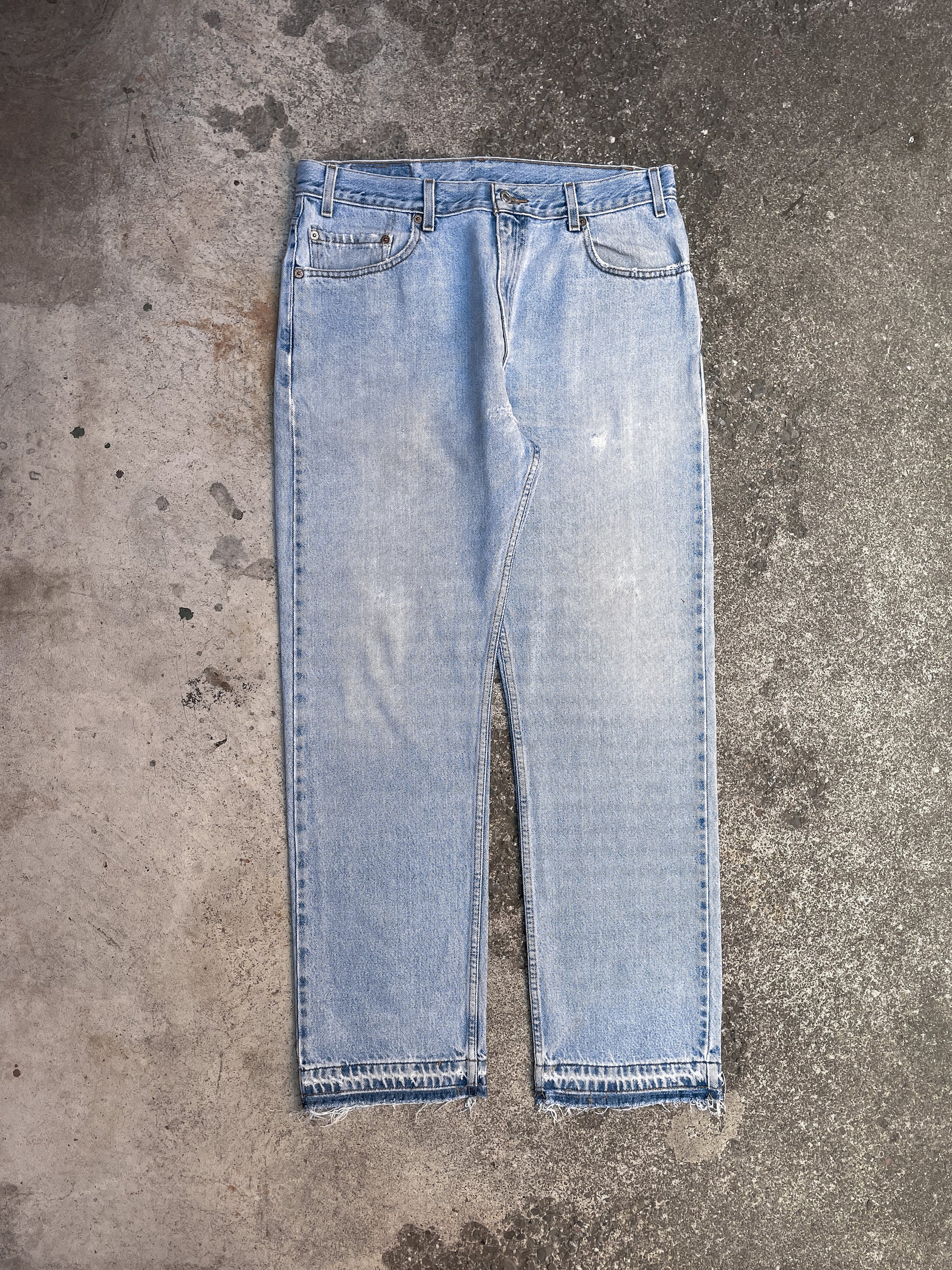 1990s Levi’s Repaired Faded Blue 505 Released Hem (34X30)