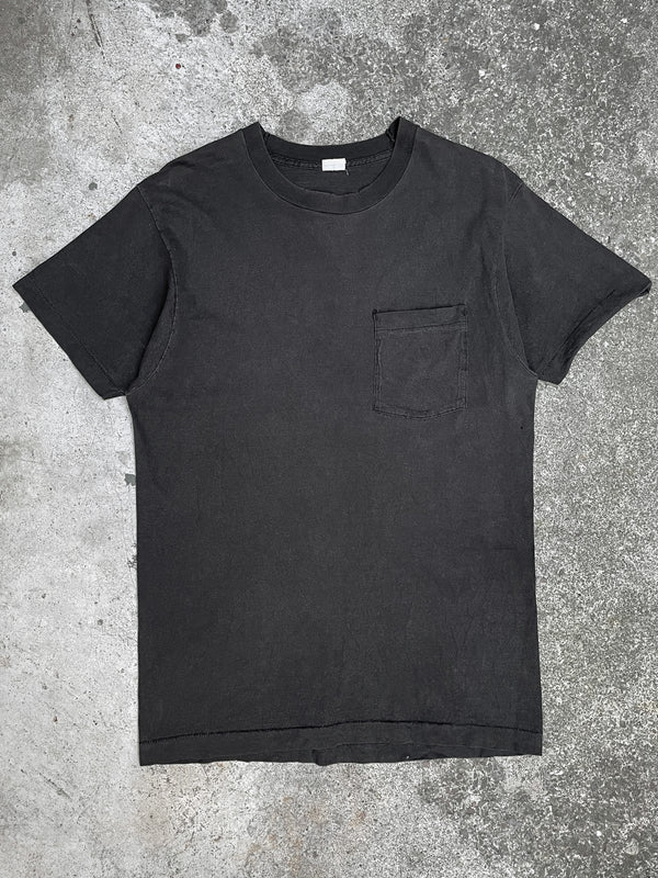 1990s Faded Black Single Stitched Selvedge Pocket Tee