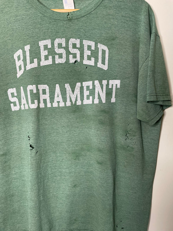 1990s Russell “Blessed Sacrament” Faded Green Tee (L)