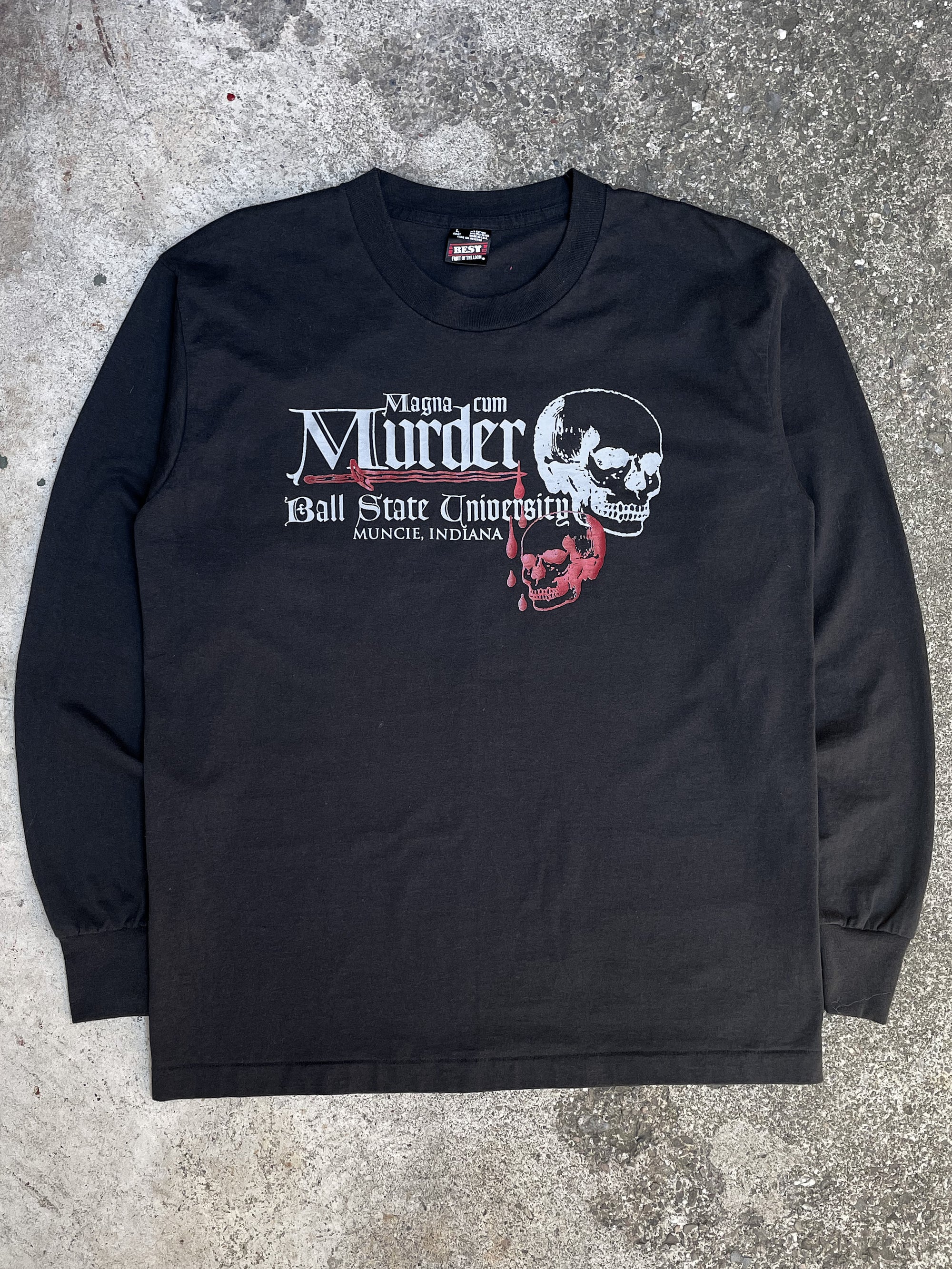 1990s “Magna Cum Murder” Single Stitched Long Sleeve Tee (L)