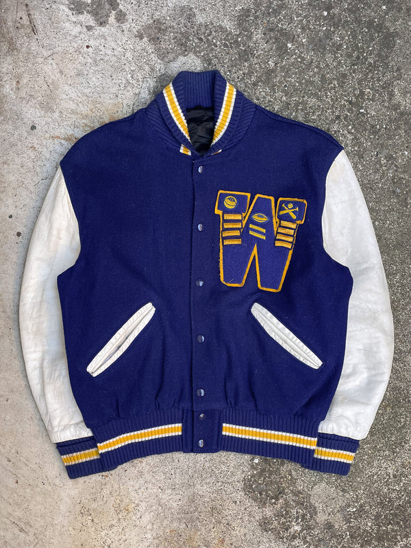 1980s/90s Royal Blue “W” Leather Varsity Letterman Jacket