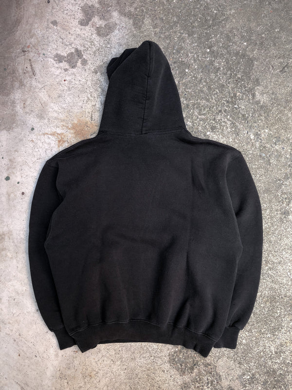 1990s Russell Faded Black Blank Hoodie Sweatshirt (S/M)