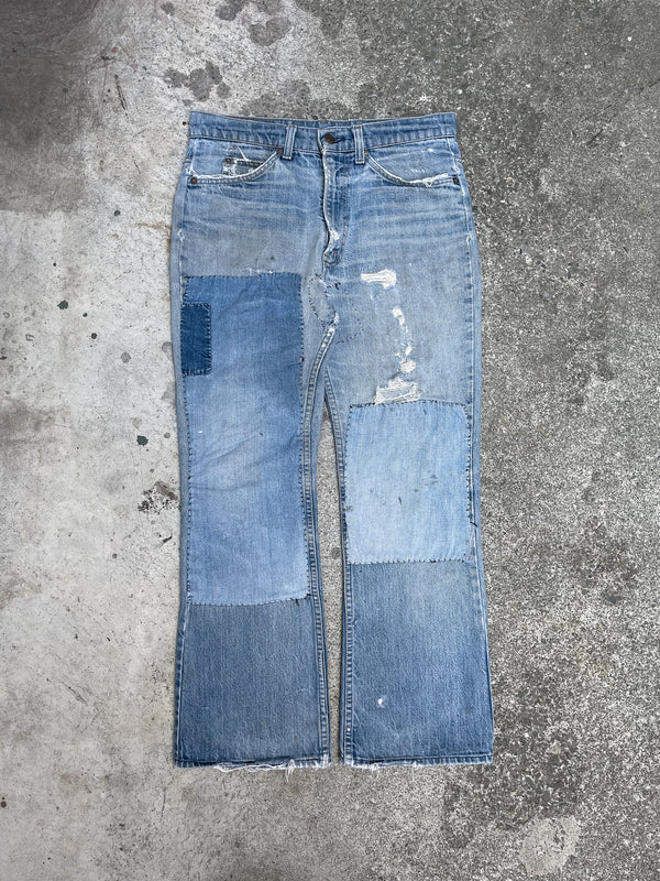 1970s Orange Tab Levis Patch Repaired Faded Blue 517 Talon Zip (32X27)