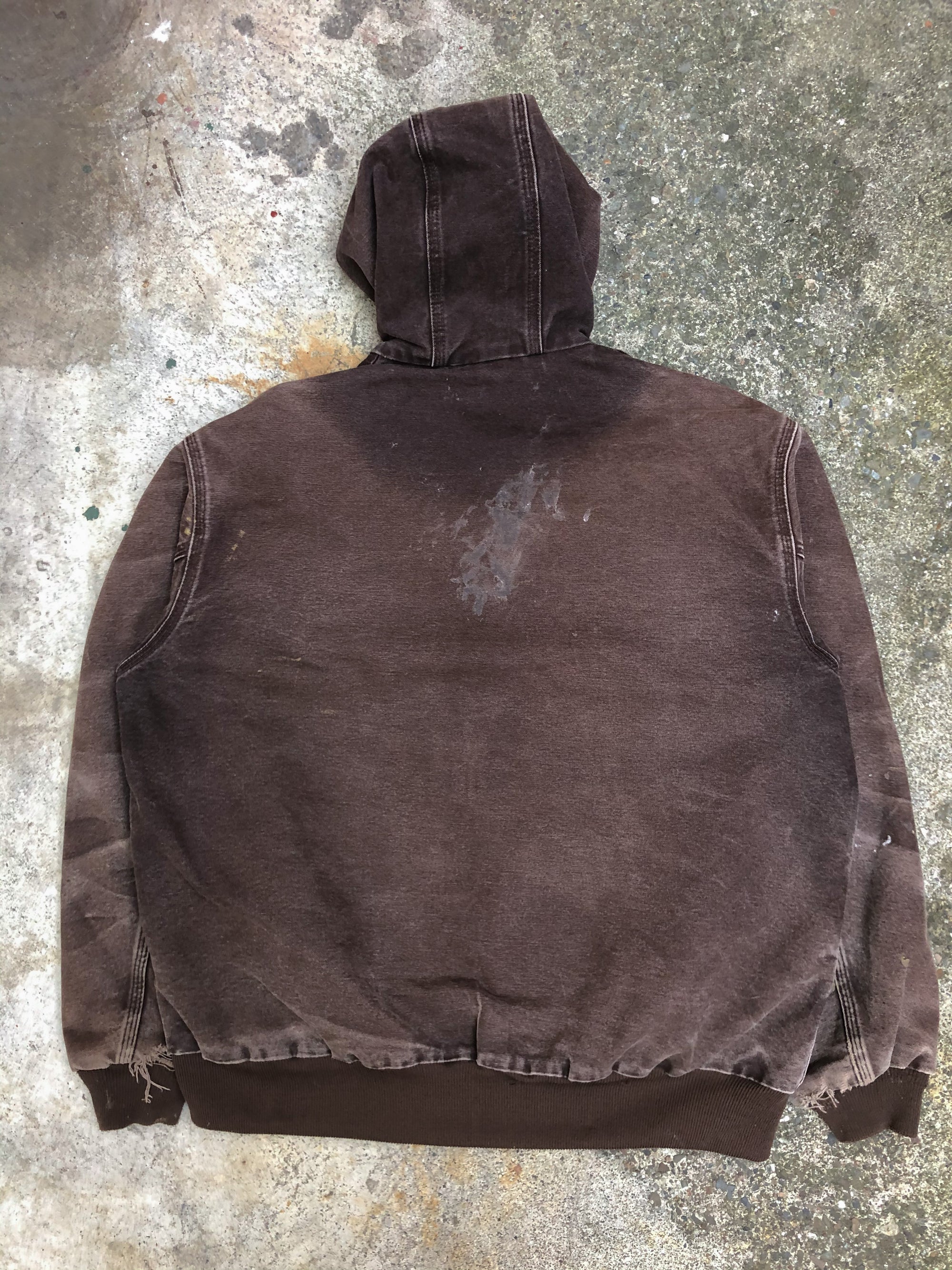 1990s Carhartt Faded Dark Brown Thermal Zip Up Hooded Jacket (XL)