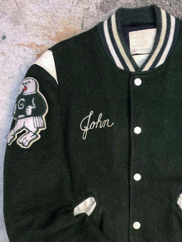 1980s Forest Green Chain Stitch “West Catholic” Varsity Letterman Jacket