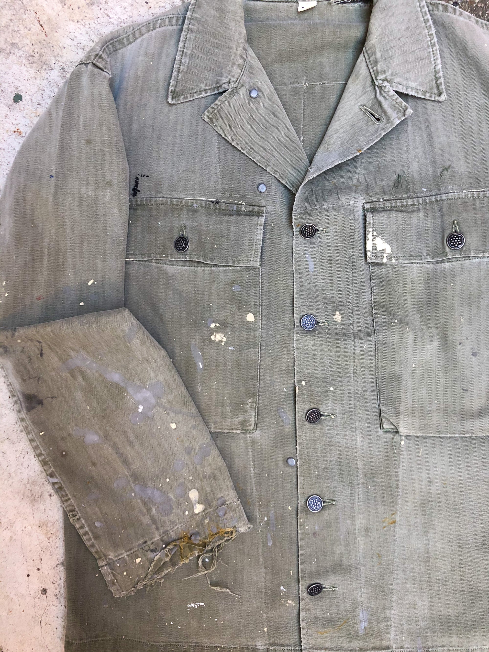 1940s Faded Painted WWII P43 Herringbone Army HBT Jacket