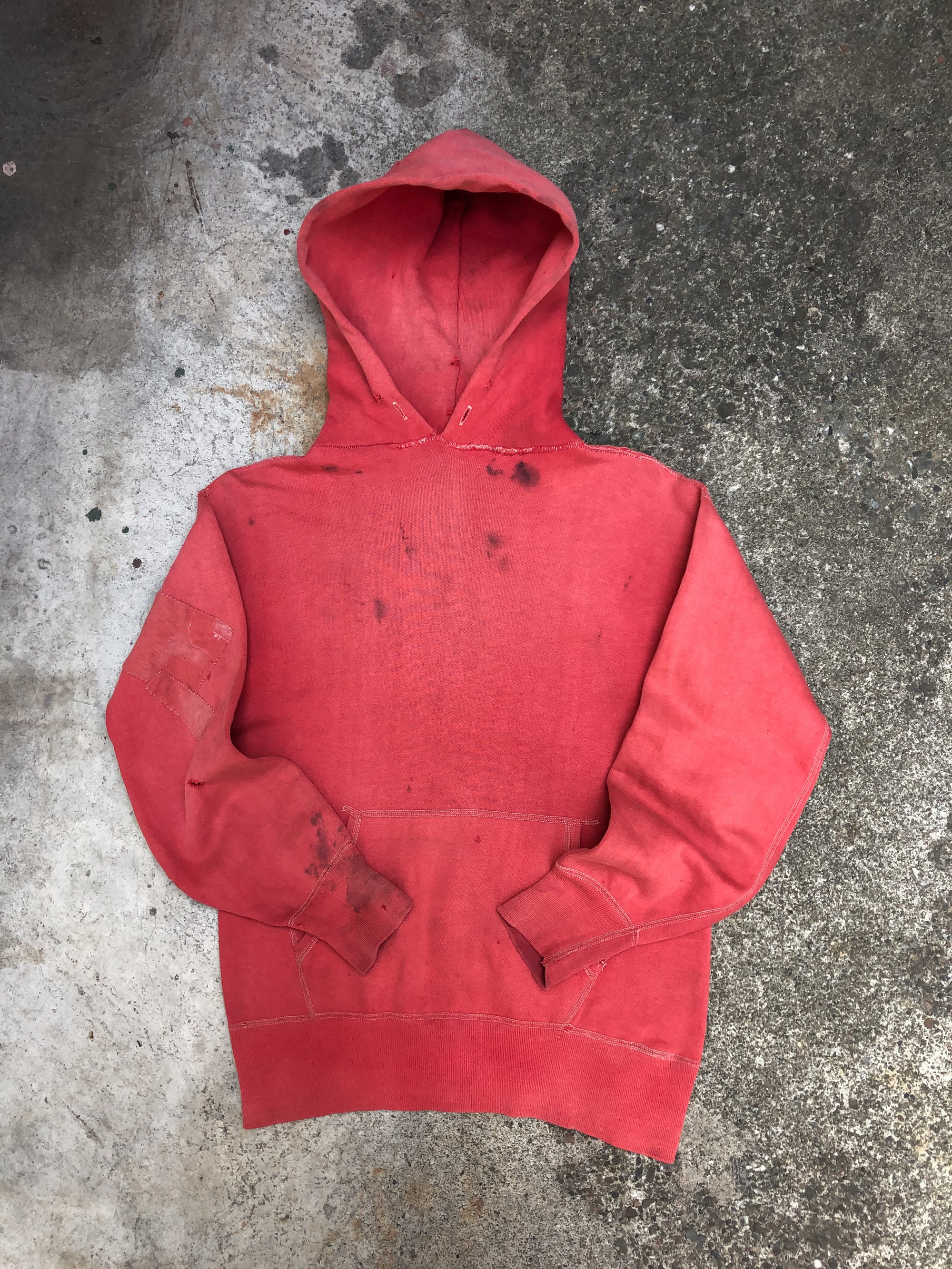 1950s Repaired Sun Faded Red Hanes Wind Shield Hoodie