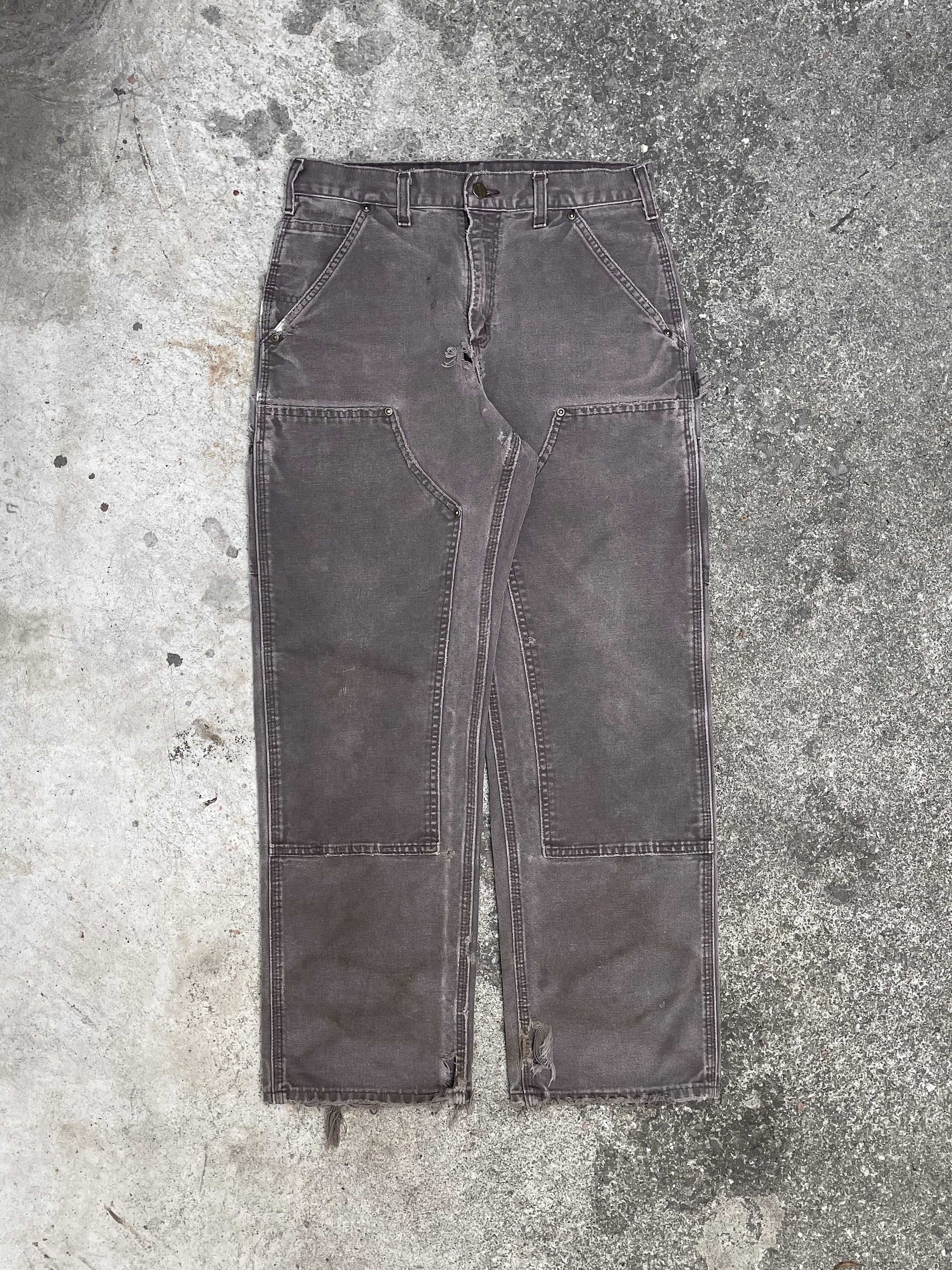 Carhartt B136 Repaired Faded Dark Brown Double Front Knee Work Pants (29X29)