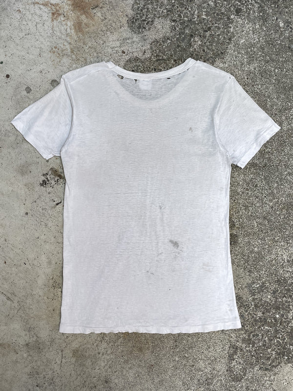 1960s Worn In Distressed White Blank Single Stitched Tee