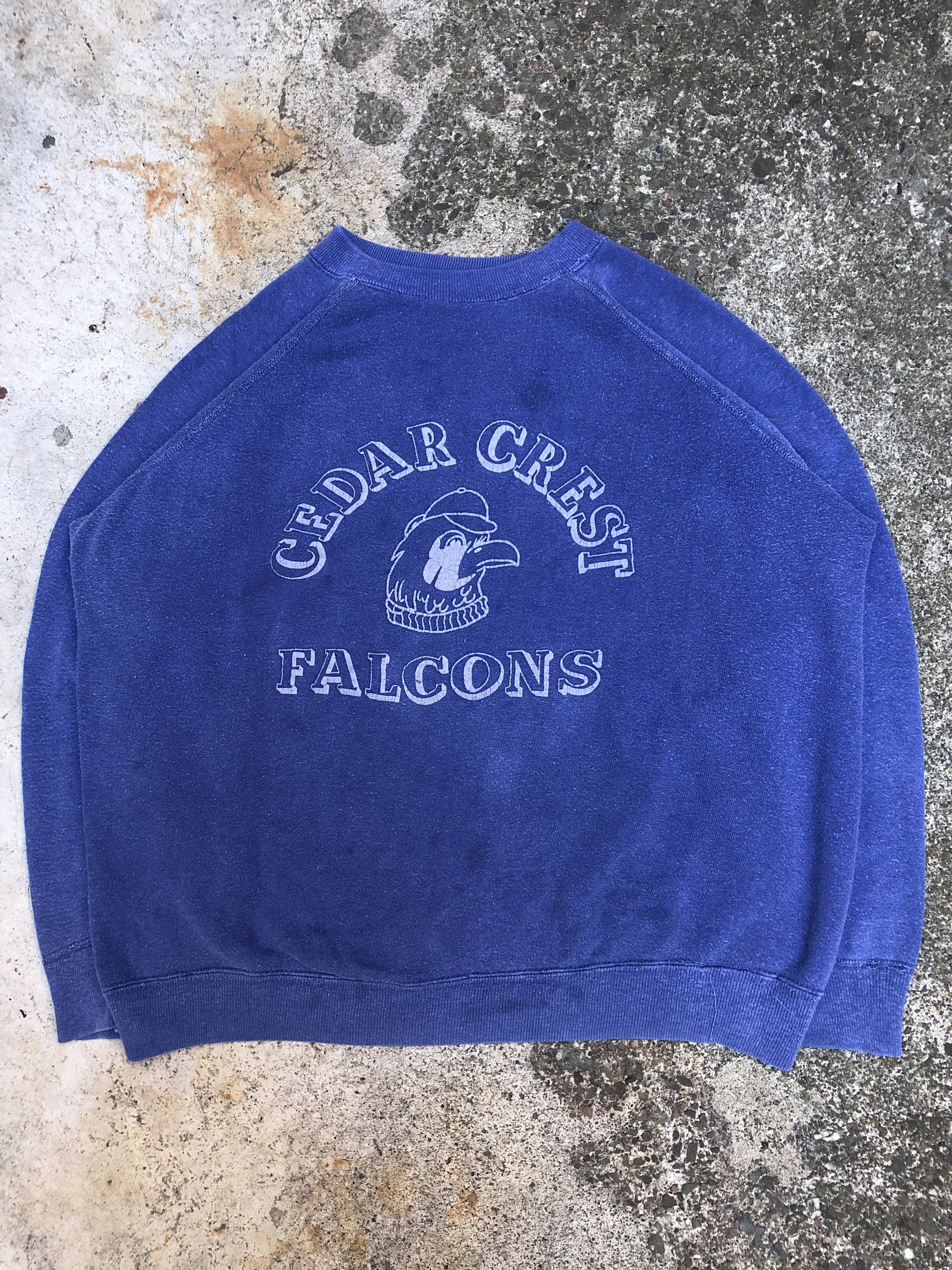 1970s Faded Blue “Cedar Crest Falcons” Raglan Sweatshirt