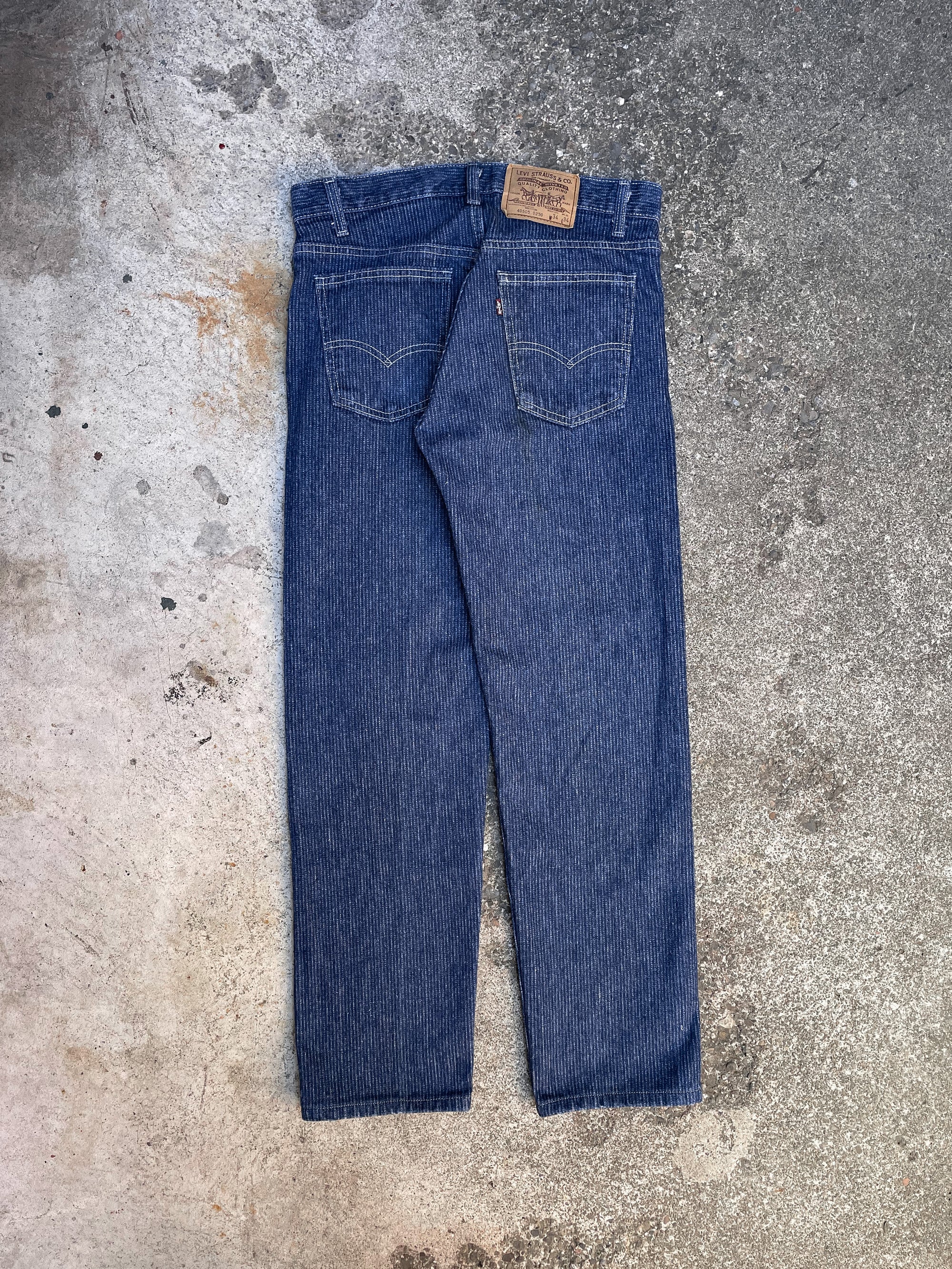 1980s Levi’s Striped Faded Indigo 505 Talon Zip (30X28)