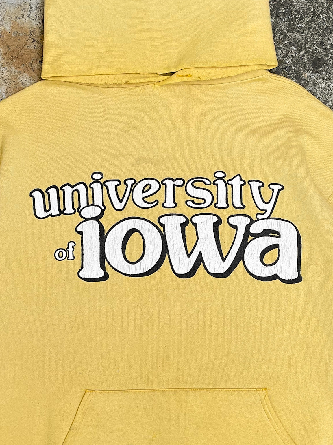 1980s Russell Faded Pale Yellow “University of Iowa” Hoodie