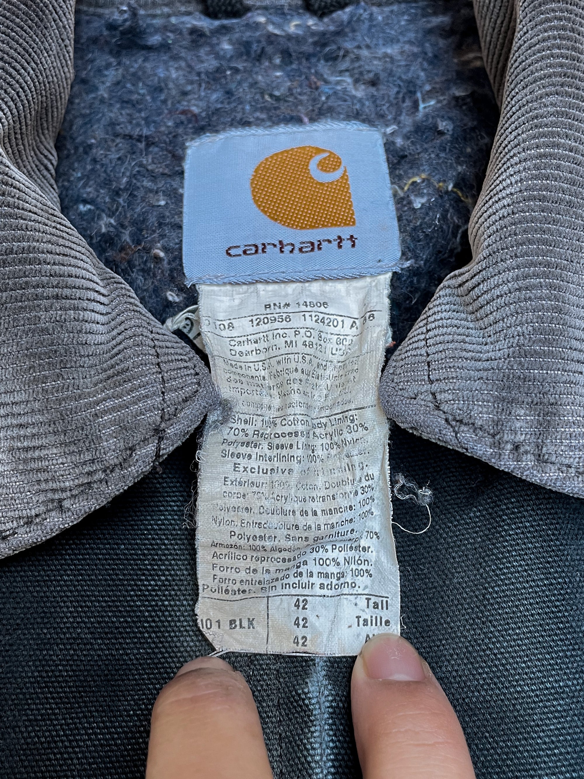 Vintage Carhartt Thrashed Sun Faded Black Lined Work Jacket (M)