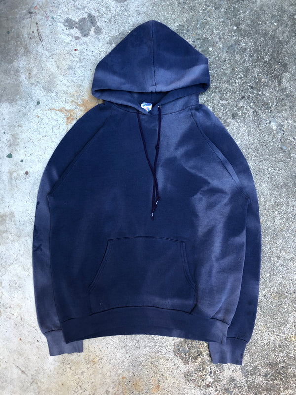 1990s Sun Faded Navy Blank Raglan Hoodie