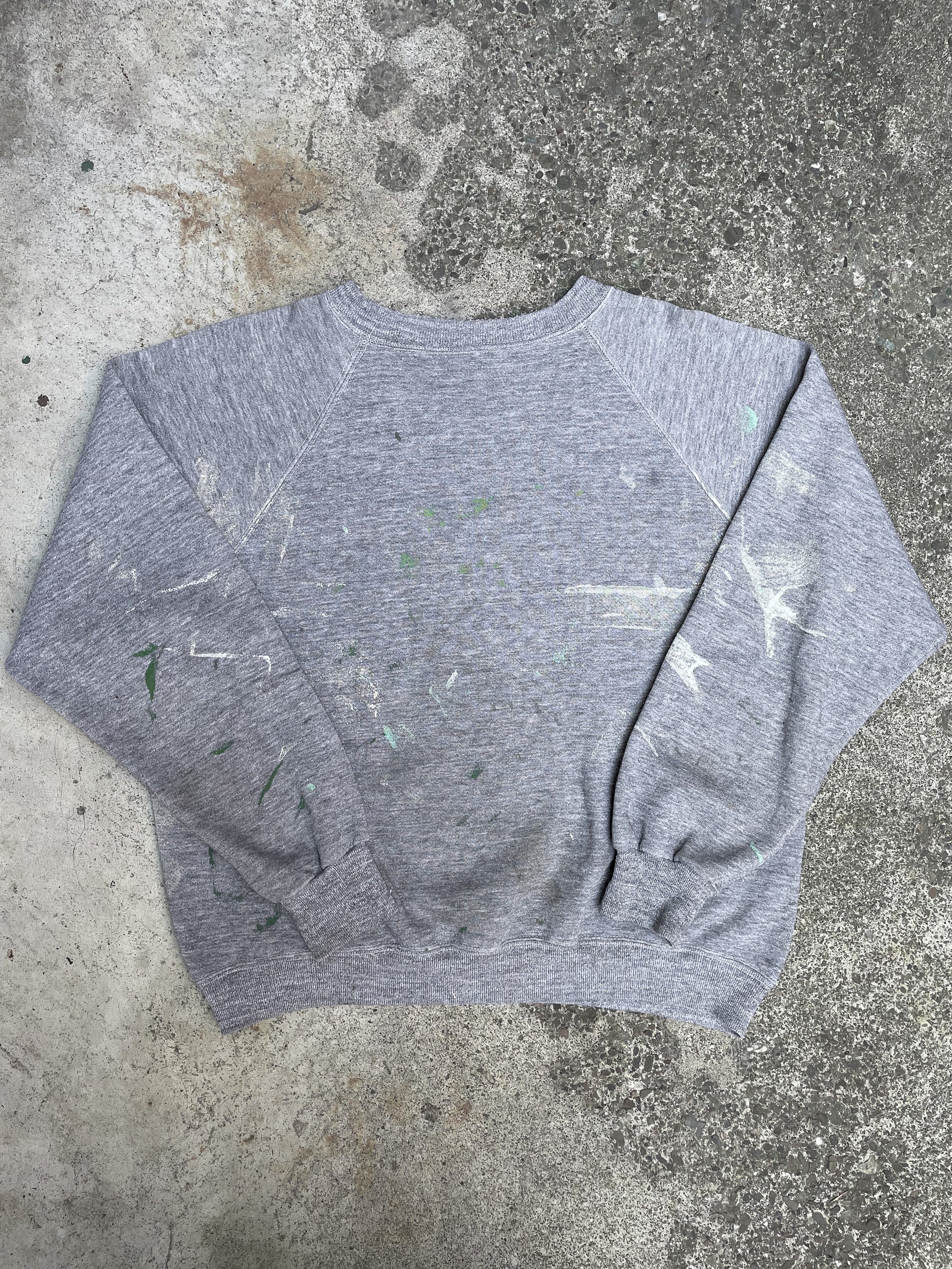 1970s Painted Heather Grey Blank Raglan Sweatshirt (M)