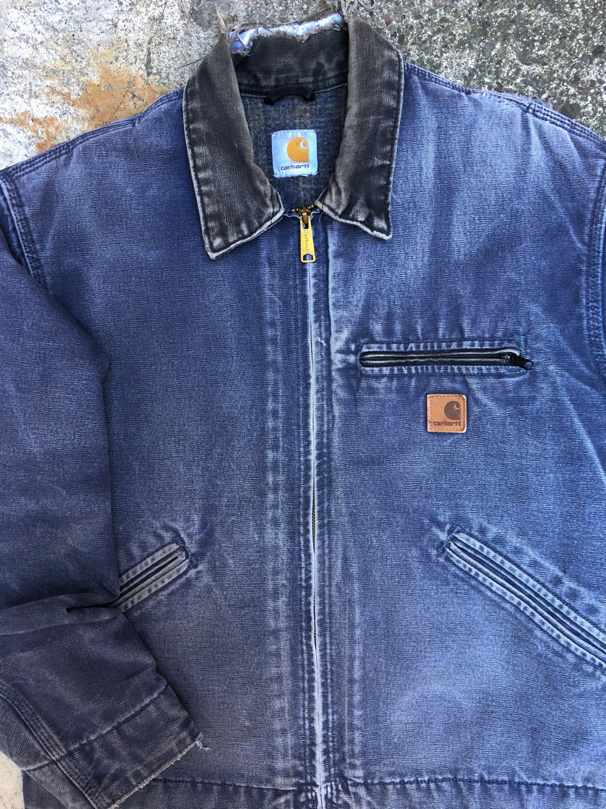 1990s Carhartt Faded Petrol Blue Lined Work Jacket (L)