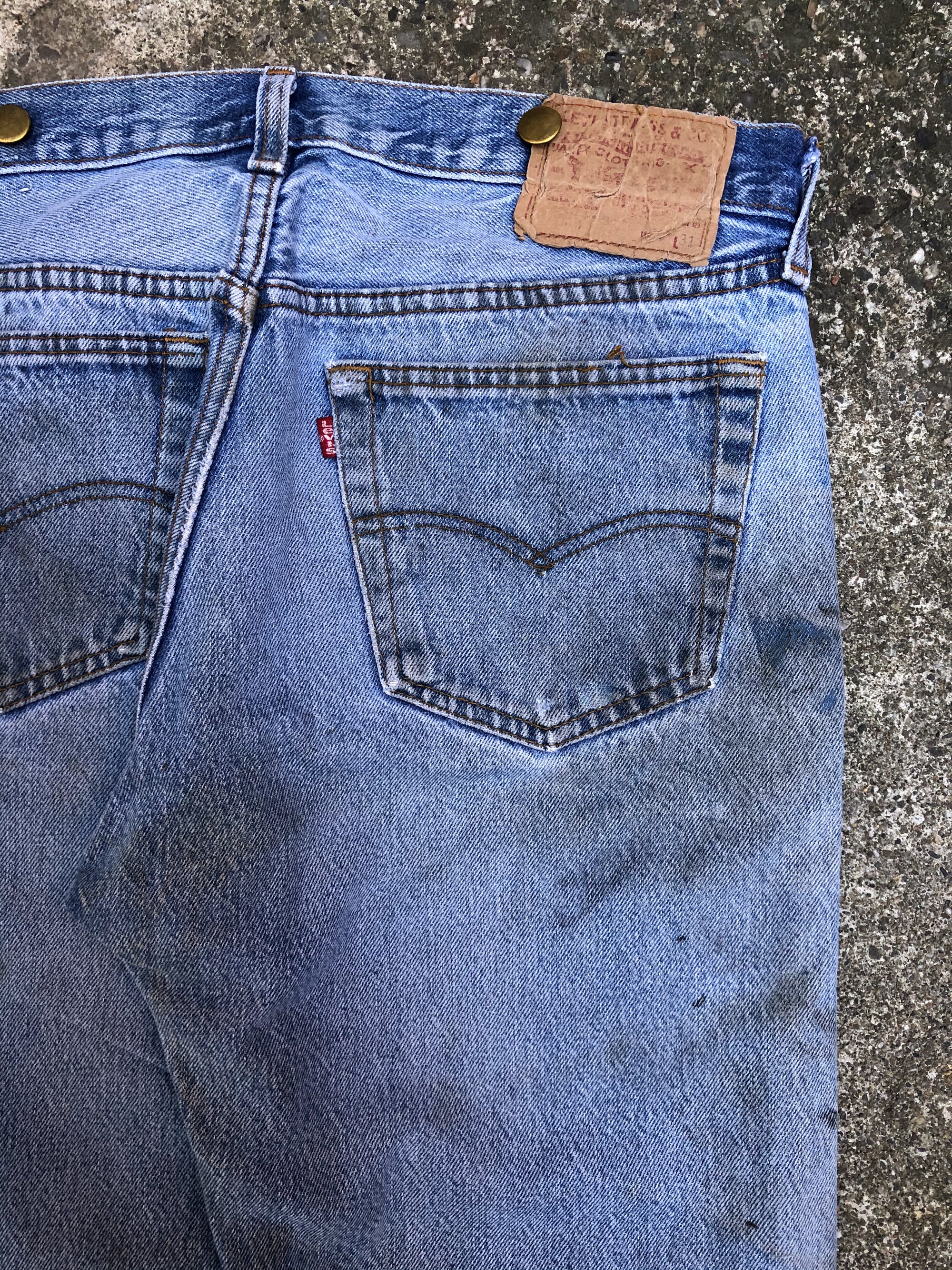 1980s Levis Repaired Worn In Blue 501 (31X27)