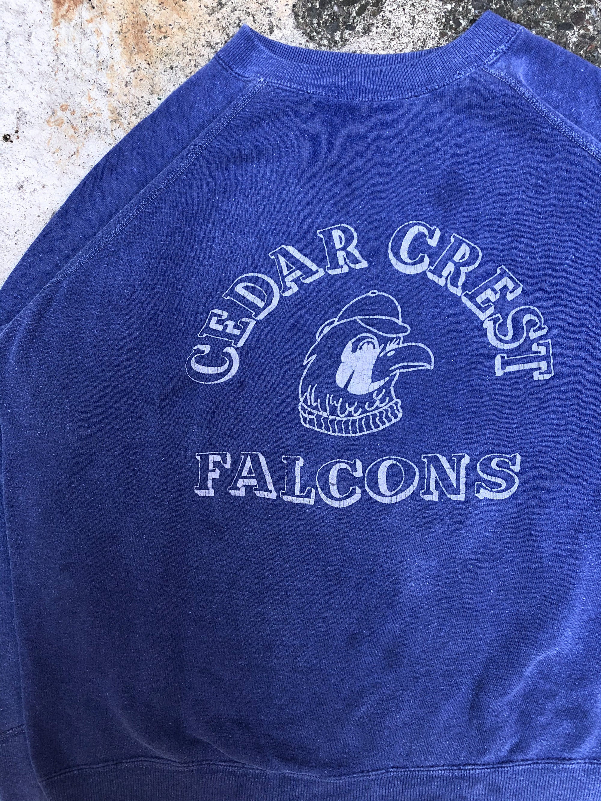 1970s Faded Blue “Cedar Crest Falcons” Raglan Sweatshirt