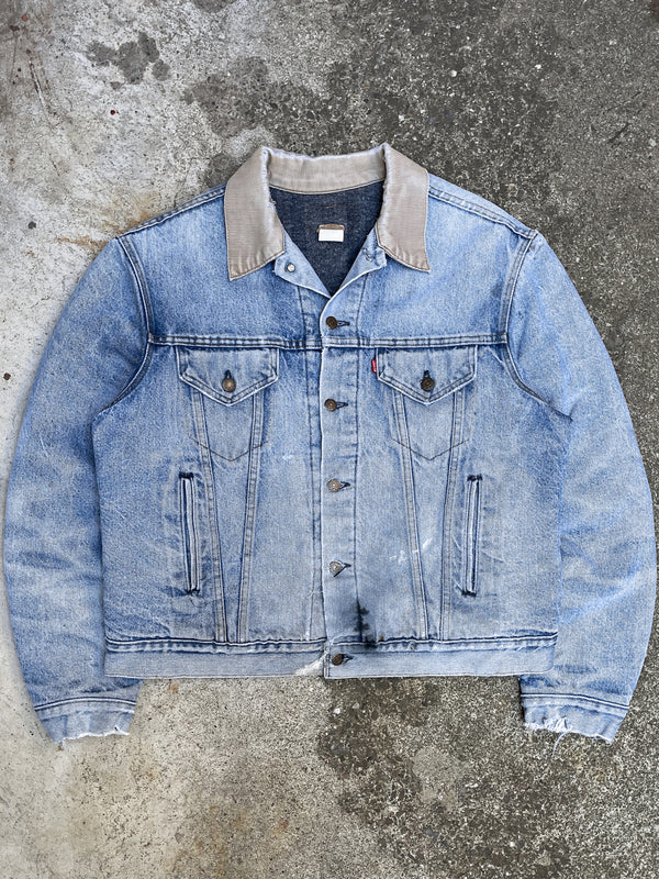 1980s Levi’s Faded Corduroy Collar Blanket-Lined Denim Trucker Jacket (L)