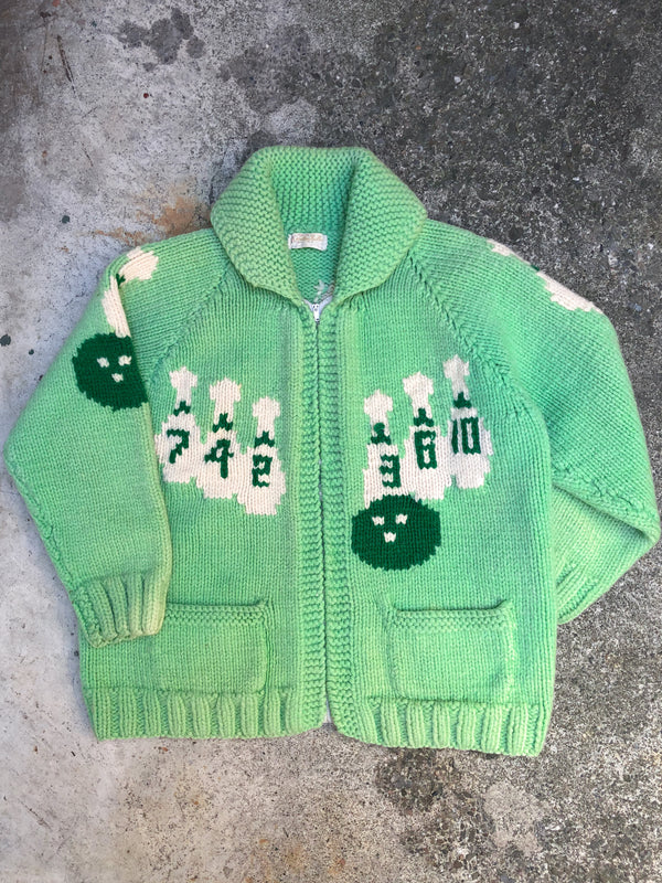 1960s Spring Green Bowling Knit Cowichan Sweater