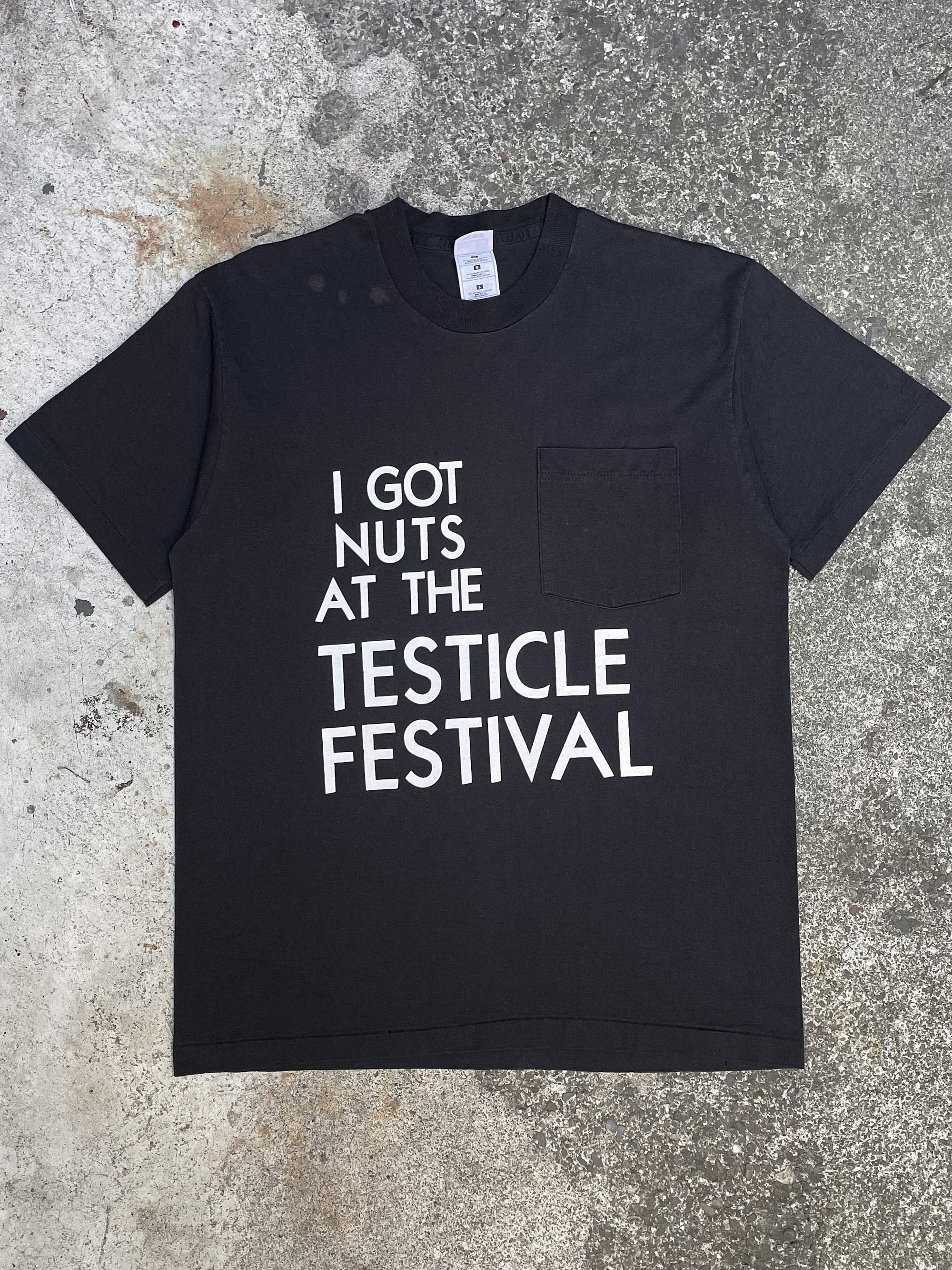 1990s “Testicle Festival” Single Stitched Pocket Tee (L)