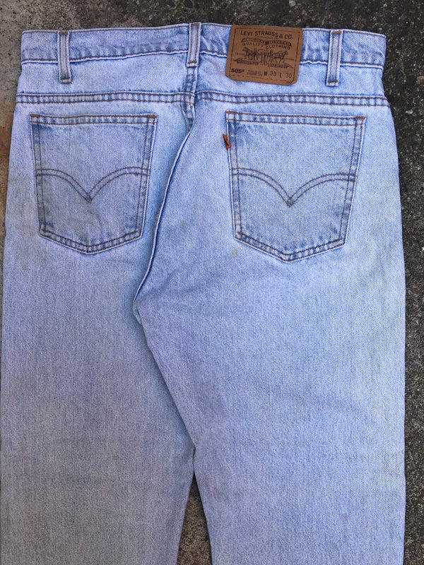 1990s Orange Tab Levis Light Wash Blue 505 (32X29)