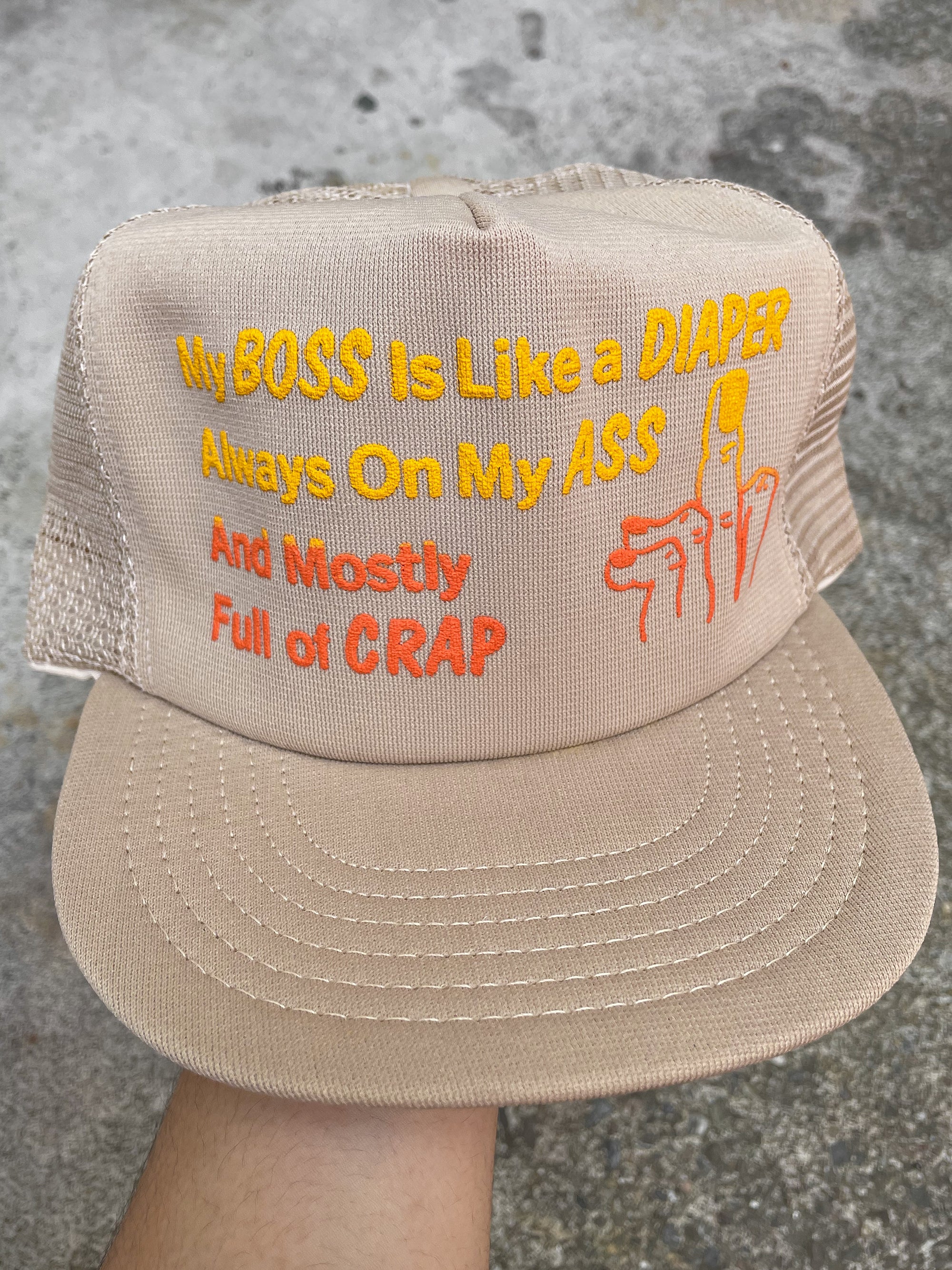 1980s “My Boss Is Like A Diaper…” Trucker Hat