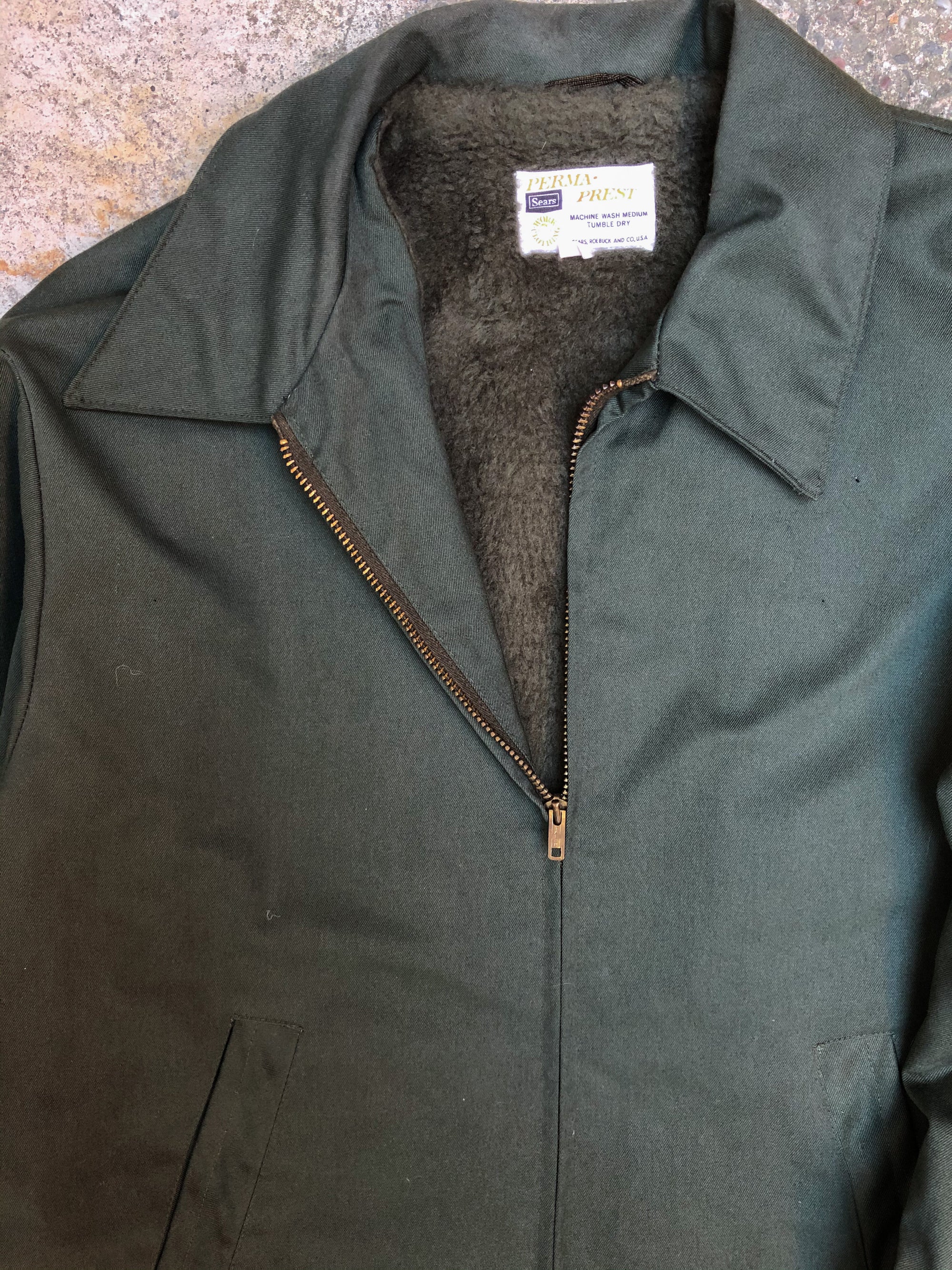 1970s Sears Olive Green Talon Zip Lined Work Jacket