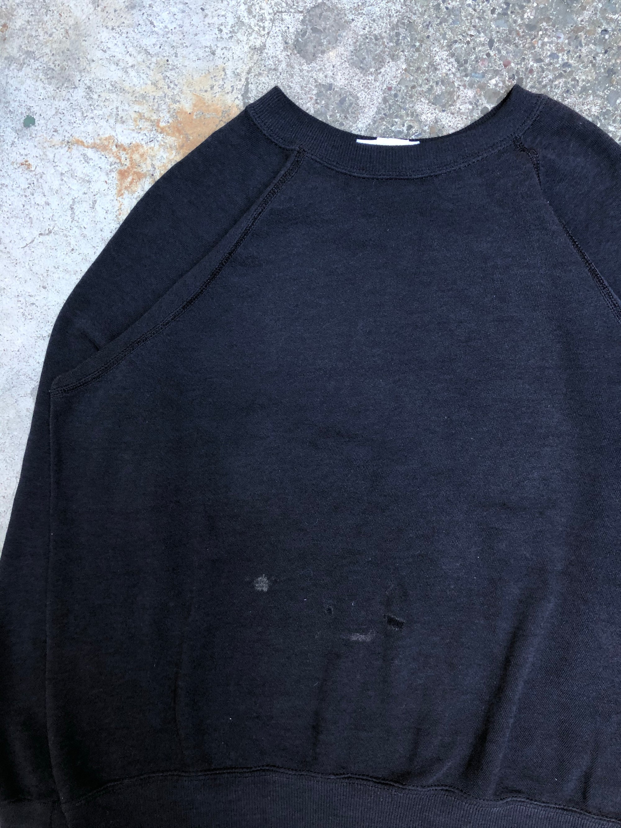 1980s Worn In Black Raglan Blank Sweatshirt