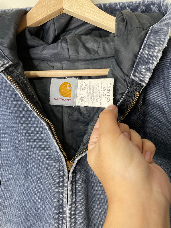 1990s Carhartt Sun Faded Blue Hooded Work Jacket (XXL)