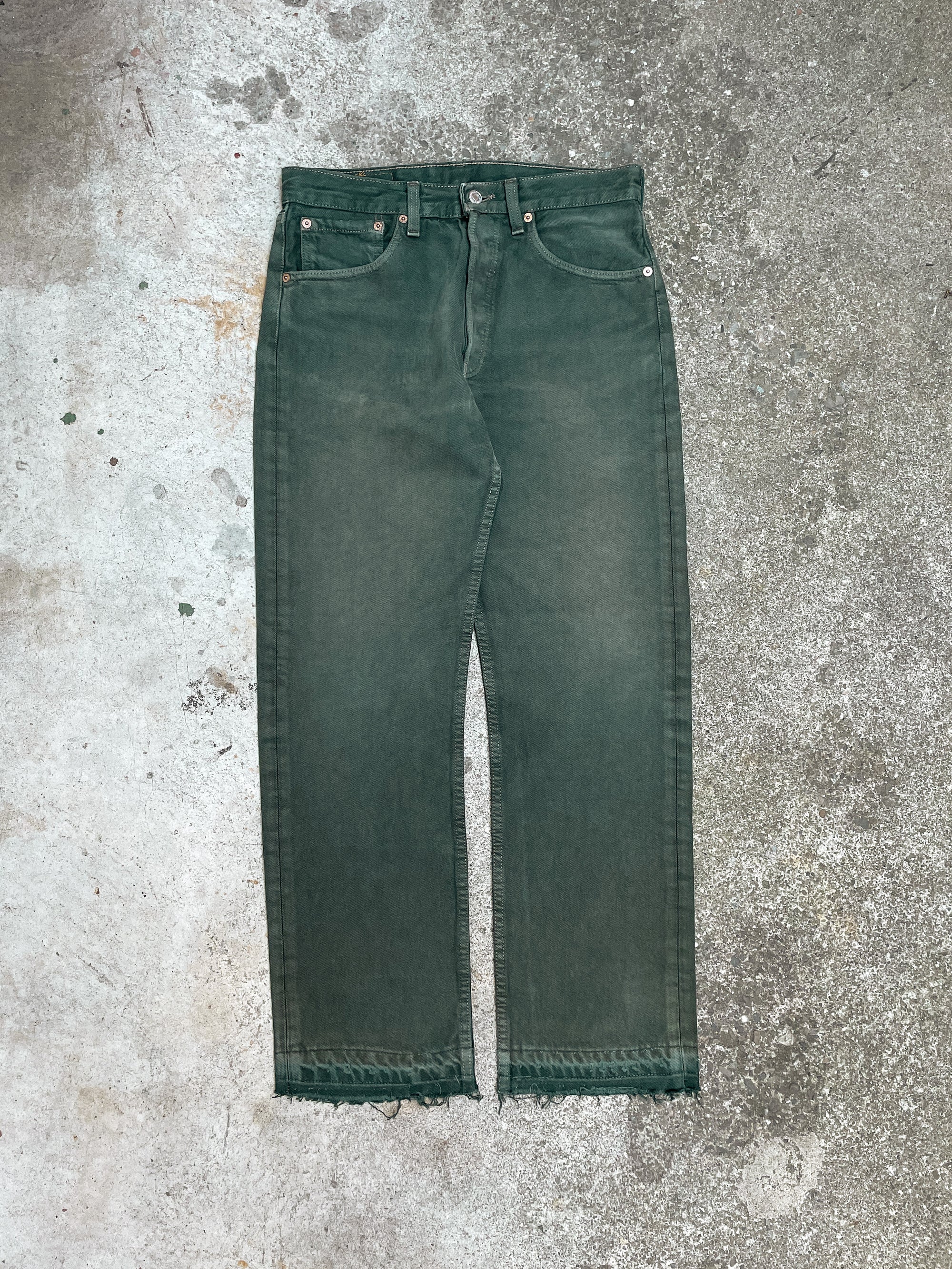 1990s Levi’s Sun Faded Green 501 Released Hem (30X28)